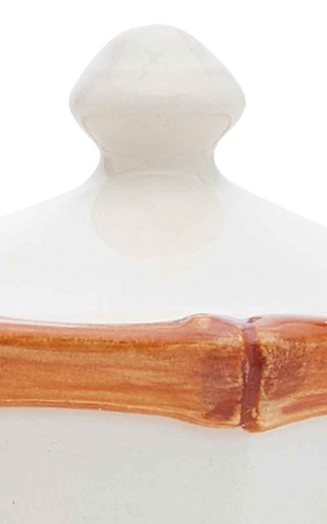 Bamboo Painted Ceramic Sugar Bowl and Creamer Set