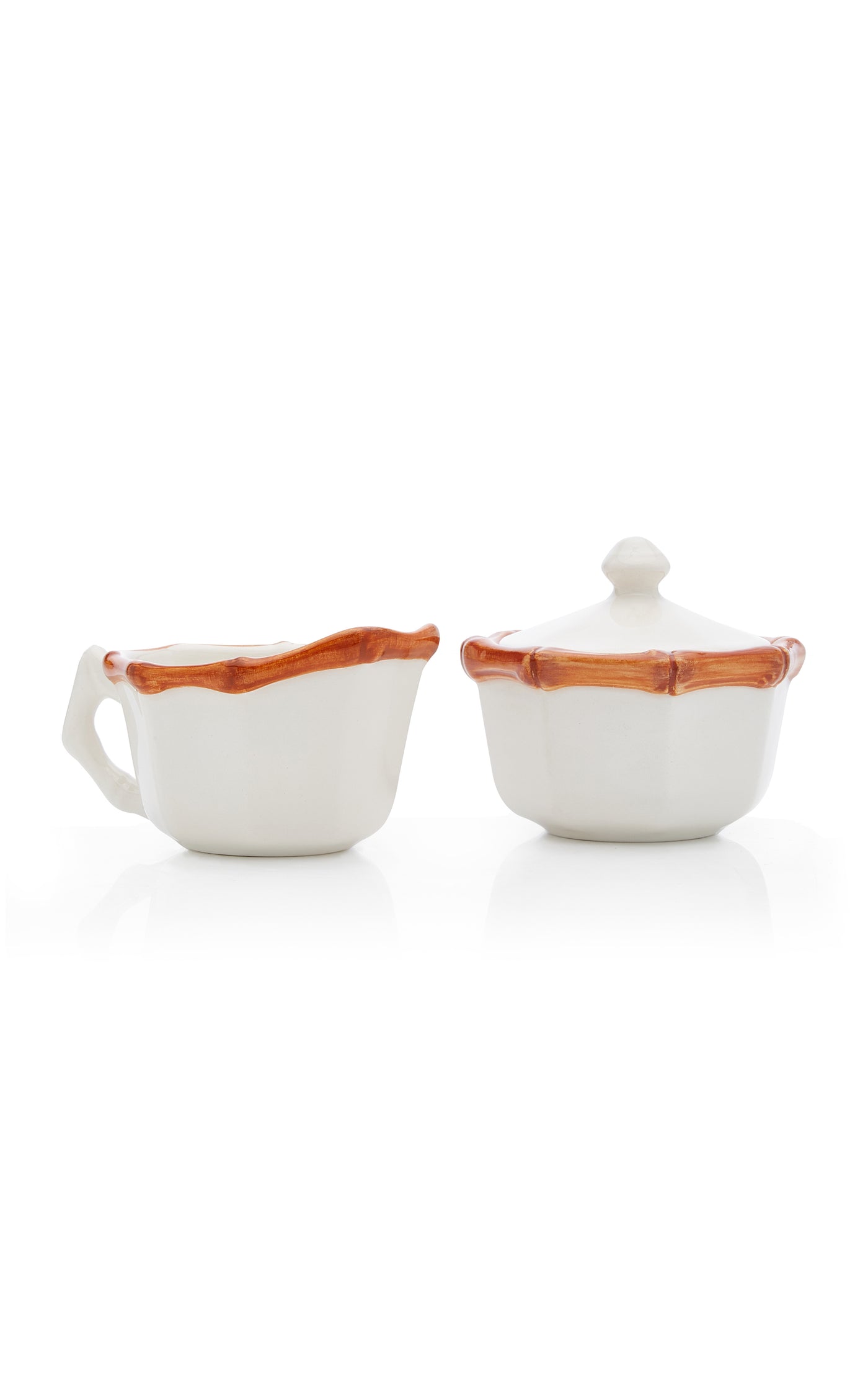 Bamboo Painted Ceramic Sugar Bowl and Creamer Set