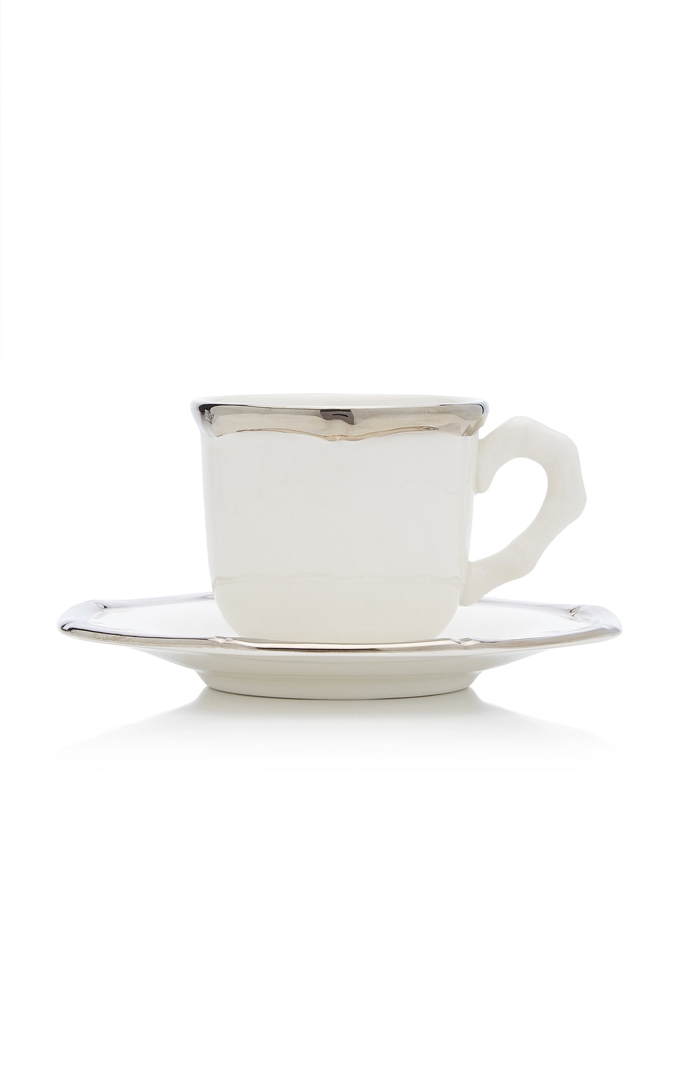 Set-Of-Two Bamboo Platinum-Trimmed Large Ceramic Coffee Cup and Saucer