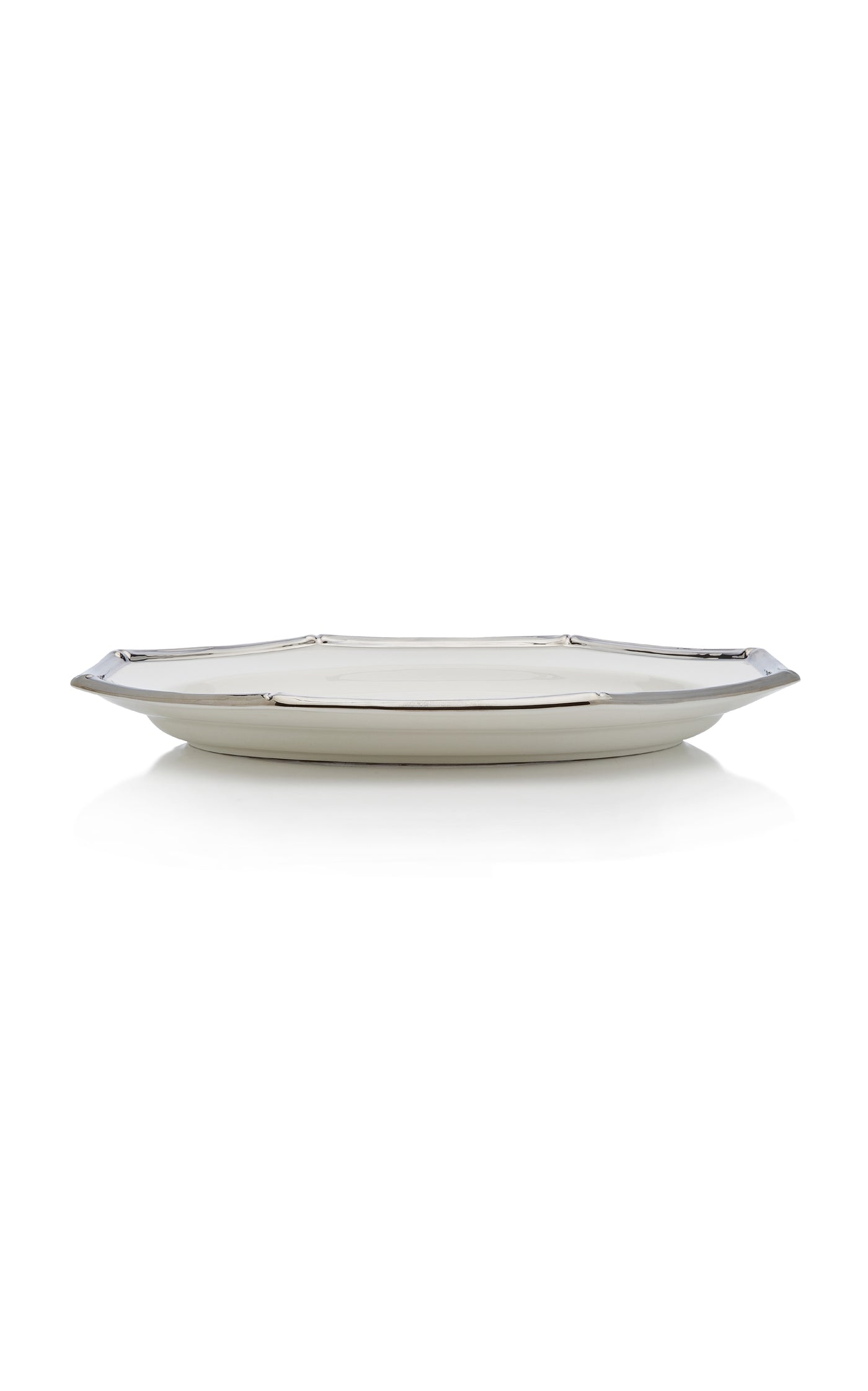 Bamboo Platinum-Trimmed Ceramic Oval Tray