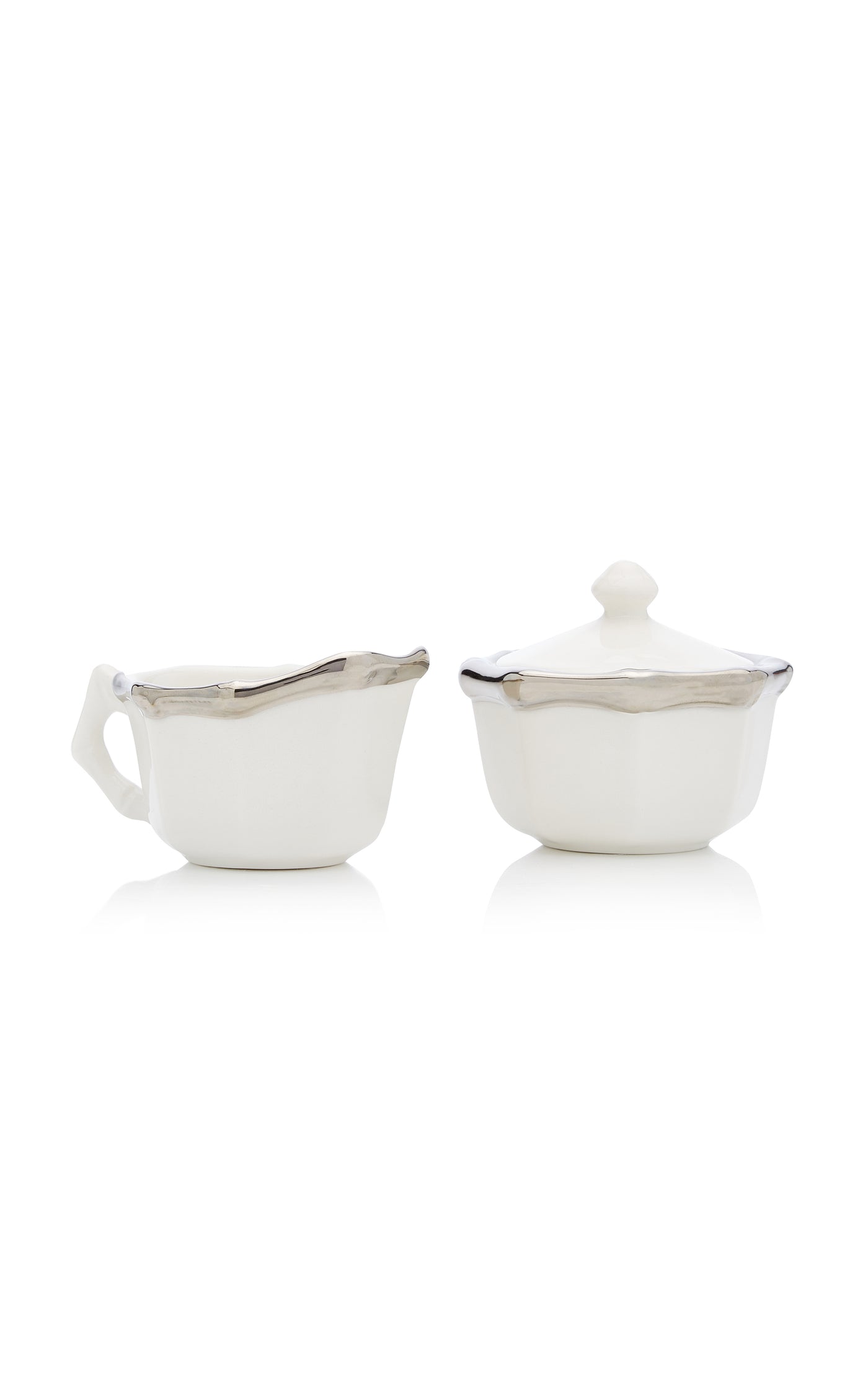 Bamboo Platinum-Trimmed Ceramic Sugar Bowl and Creamer Set