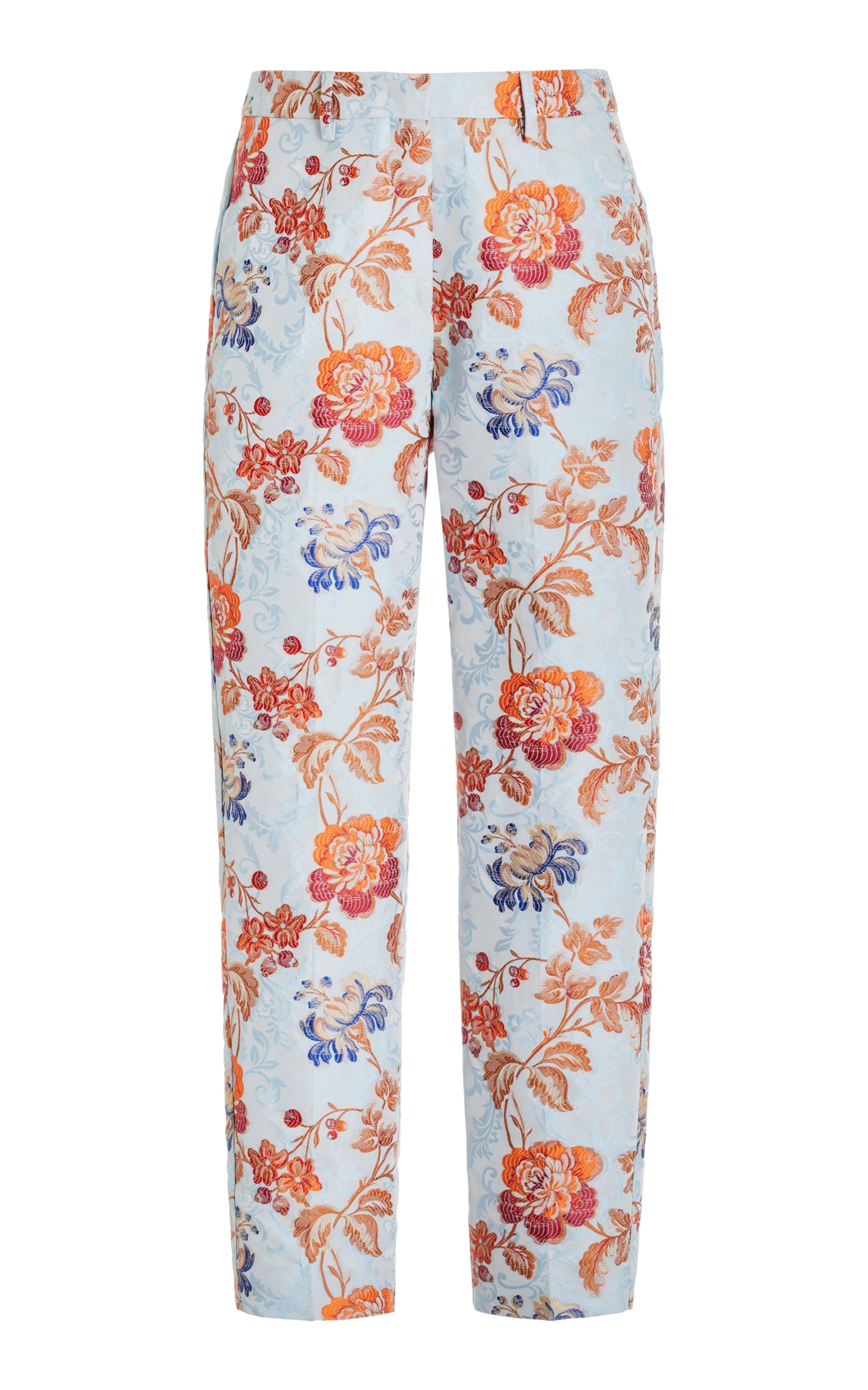 Floral-Jacquard High-Rise Slim-Leg Cropped Trousers
