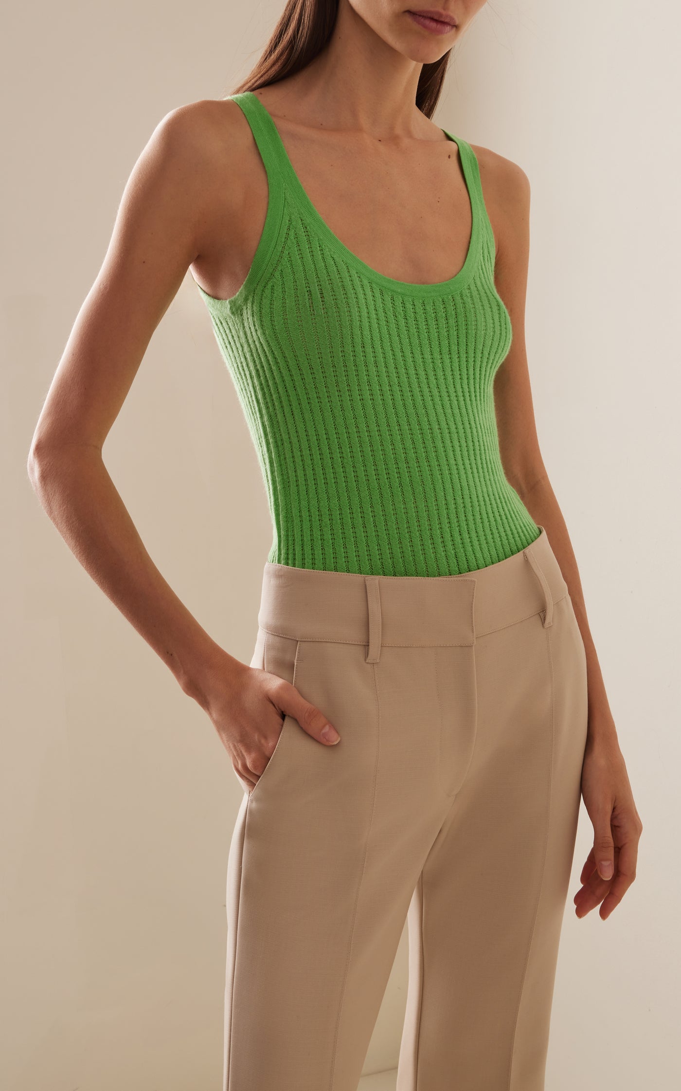 Nevin Pointelle-Knit Cashmere-Silk Tank Top
