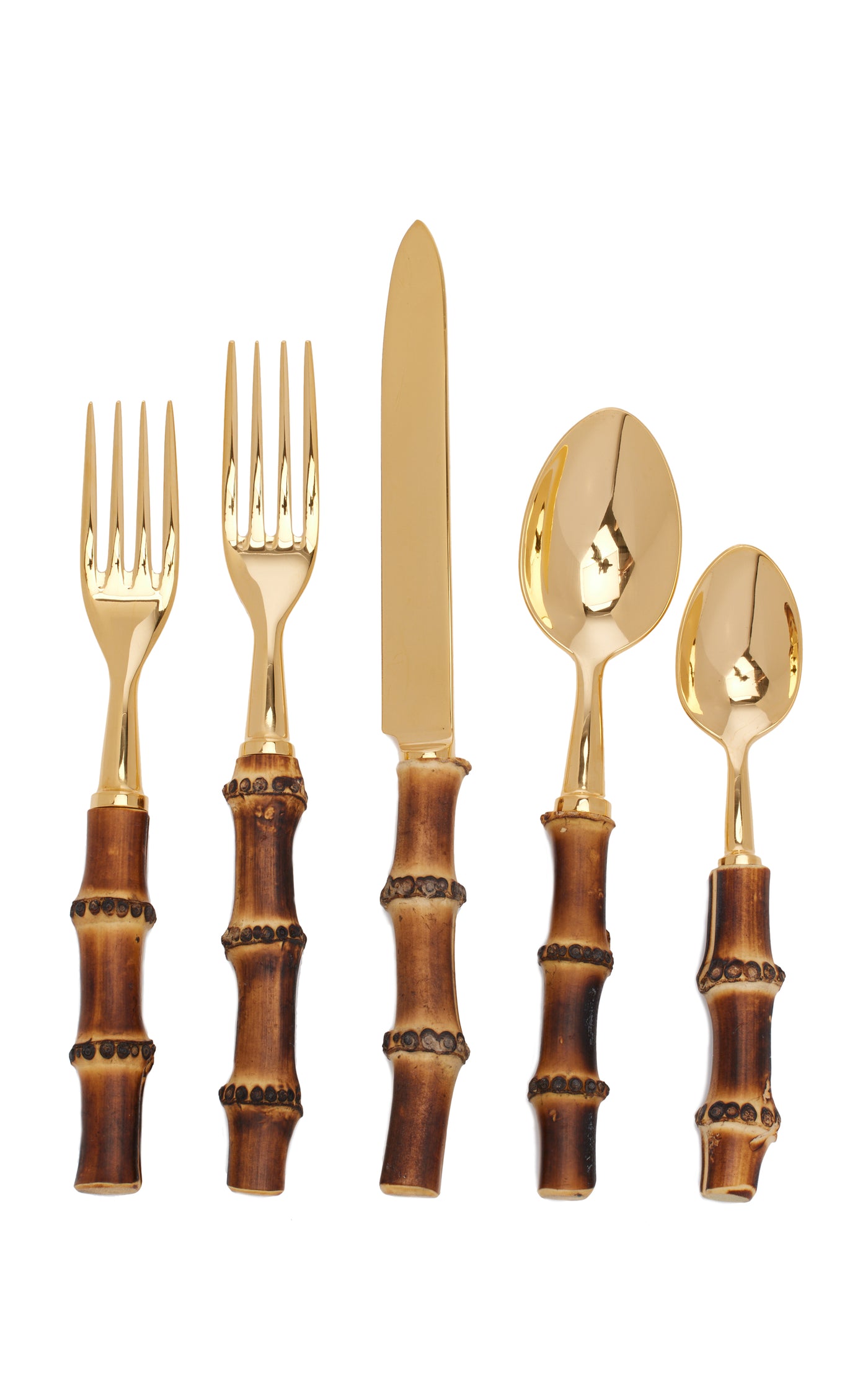 Five-Piece Gold-Plated Bamboo Silverware Set