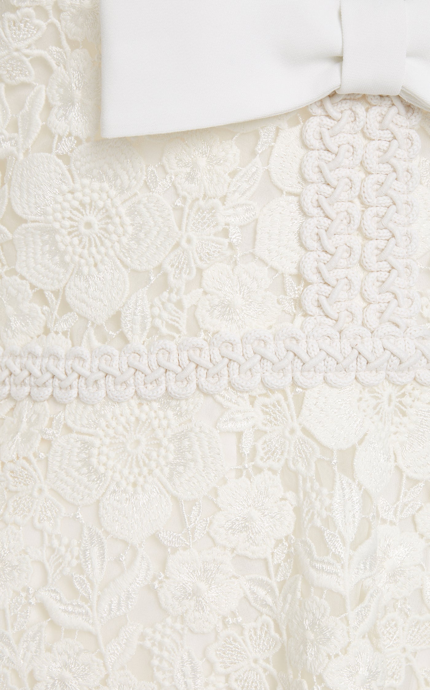 Bow-Detailed Macrame Cotton Lace Mini Dress