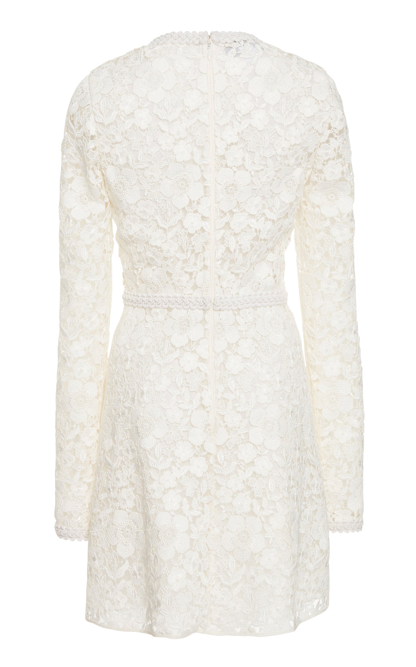 Bow-Detailed Macrame Cotton Lace Mini Dress