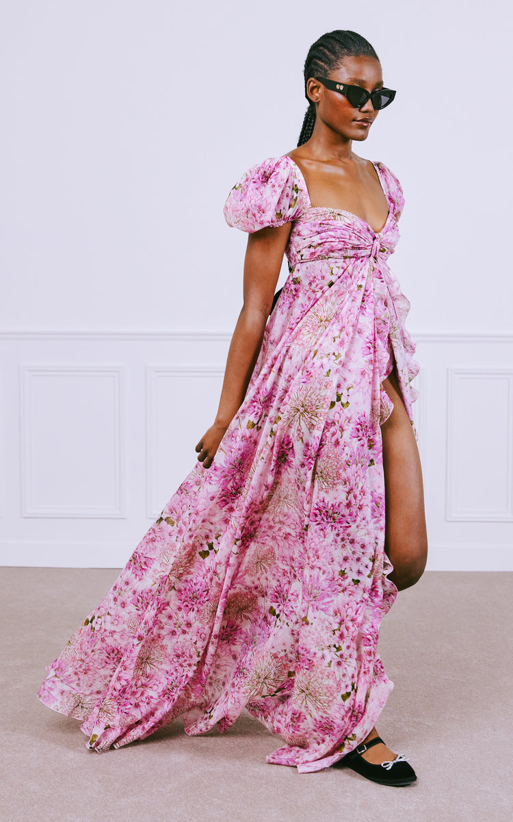 Draped Printed Cotton Maxi Dress