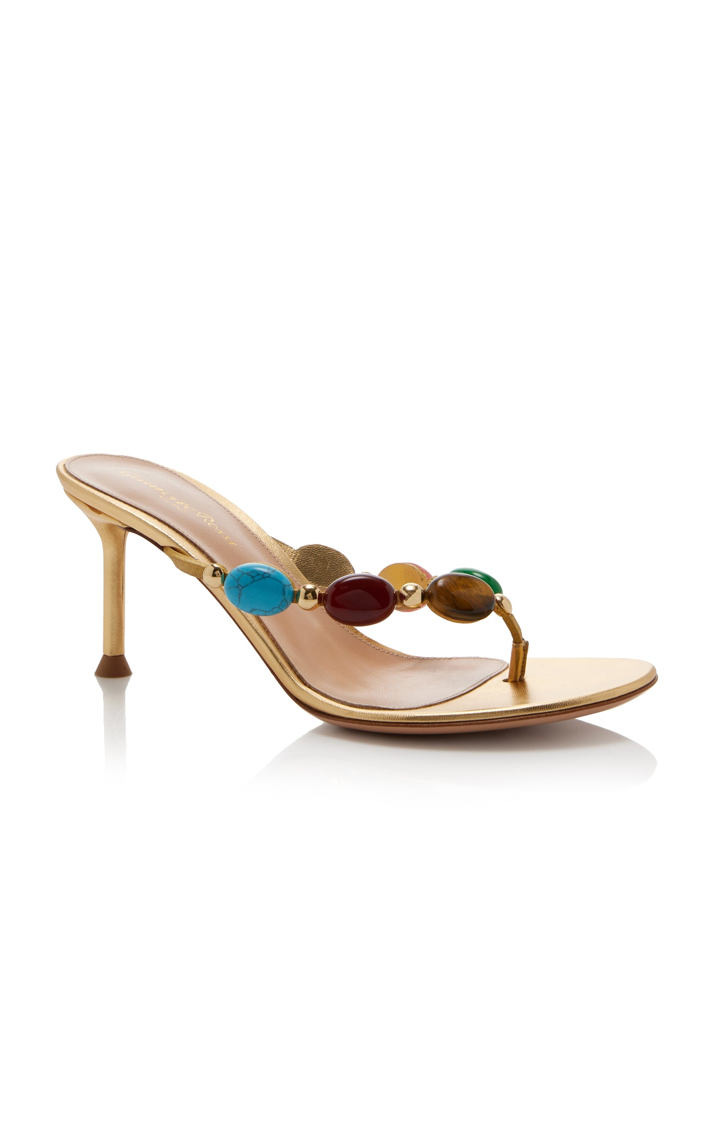 Stone-Embellished Leather Sandals