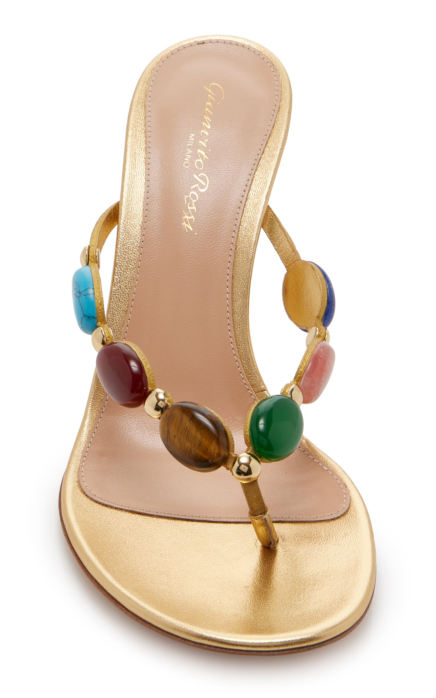 Stone-Embellished Leather Sandals