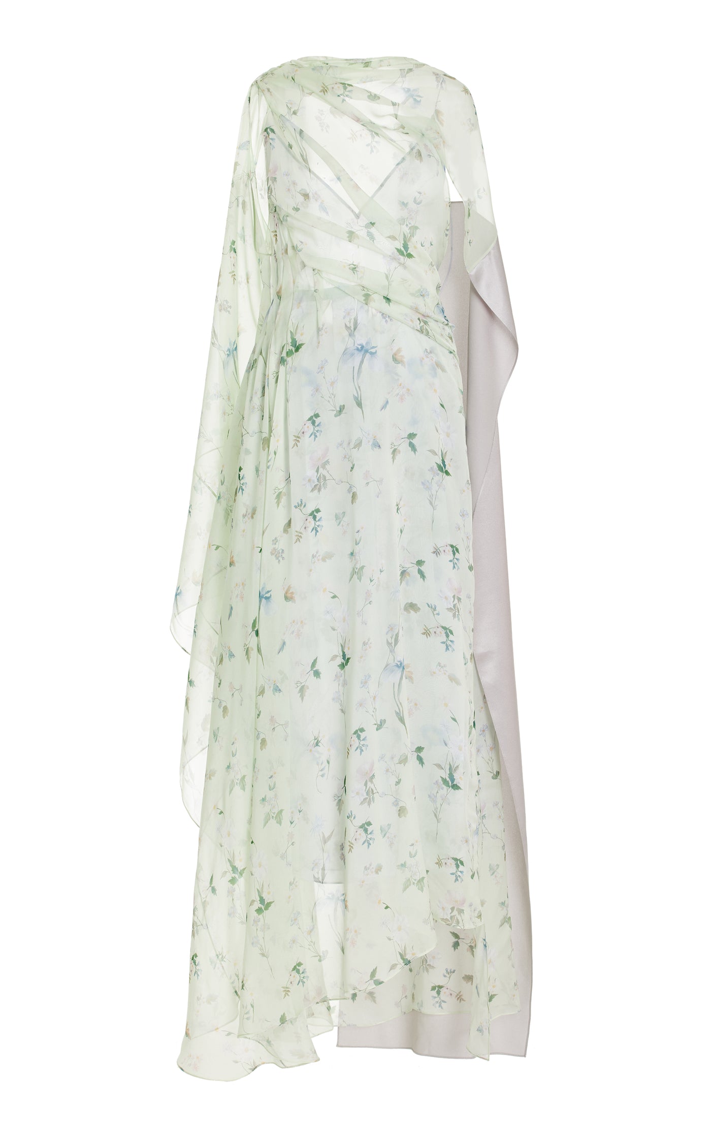 Draped Floral Silk Maxi Dress