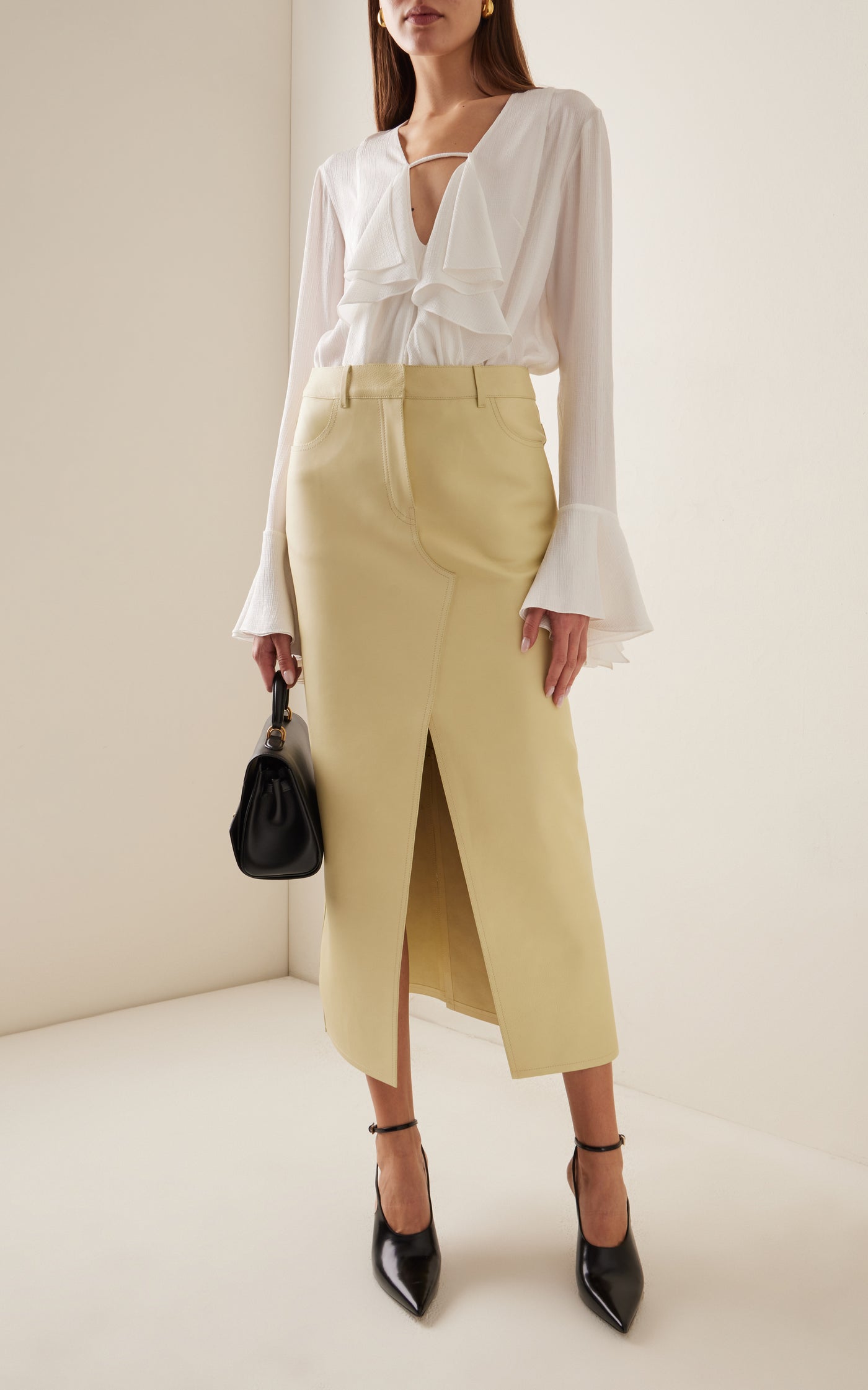 Ruffled Silk-Jacqurd Top