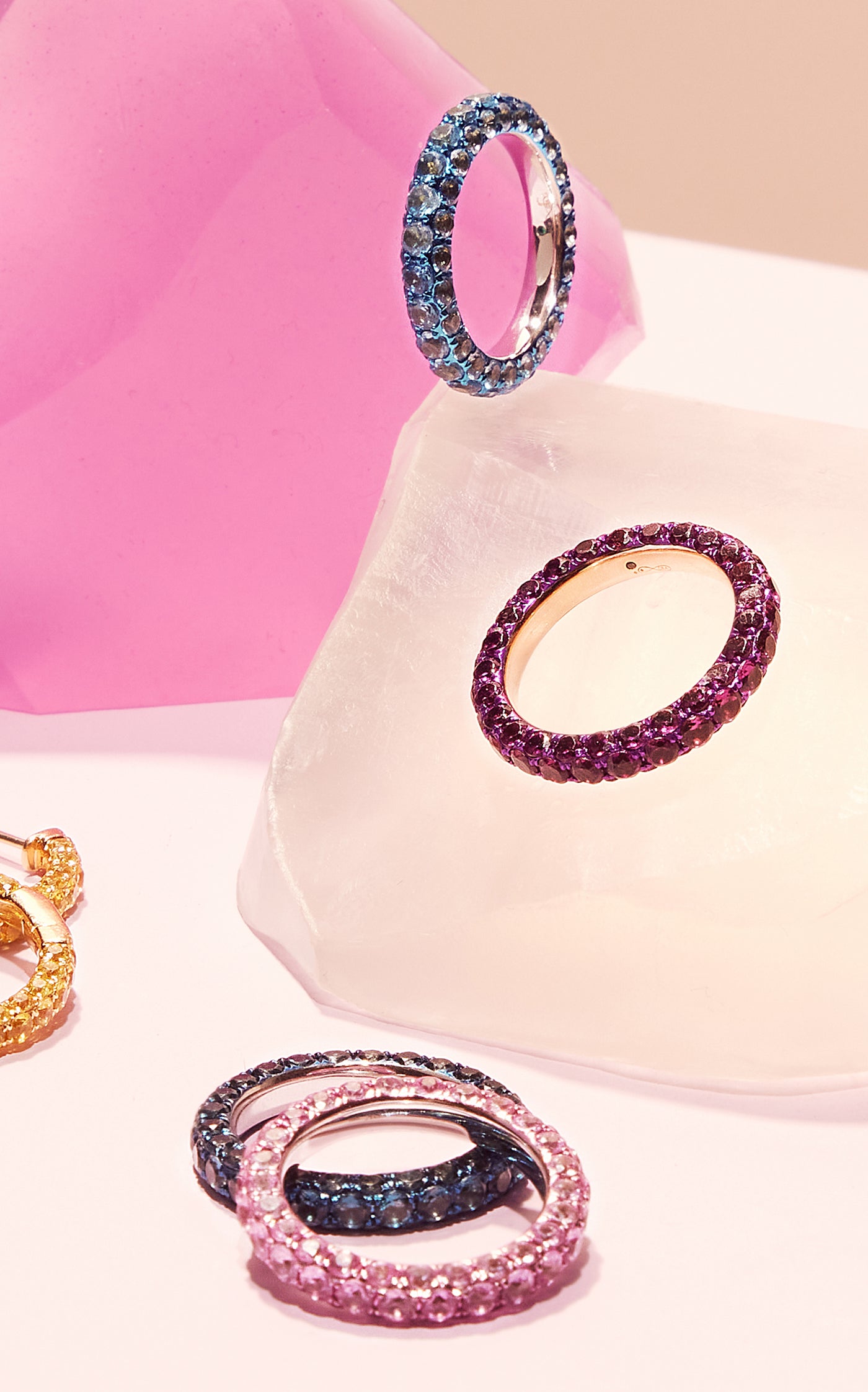 3 Sided Pink-Rhodium Sapphire Ring
