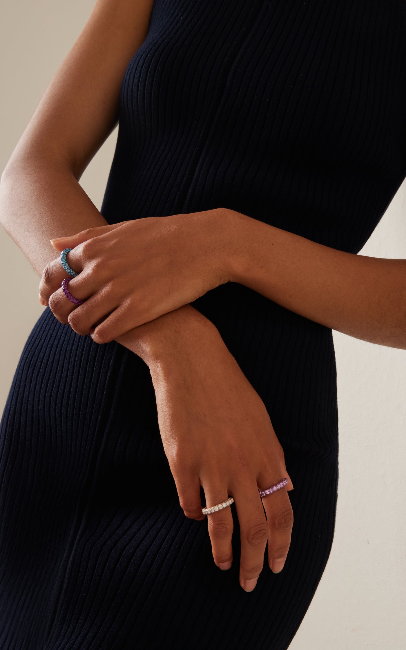 3 Sided Pink-Rhodium Sapphire Ring