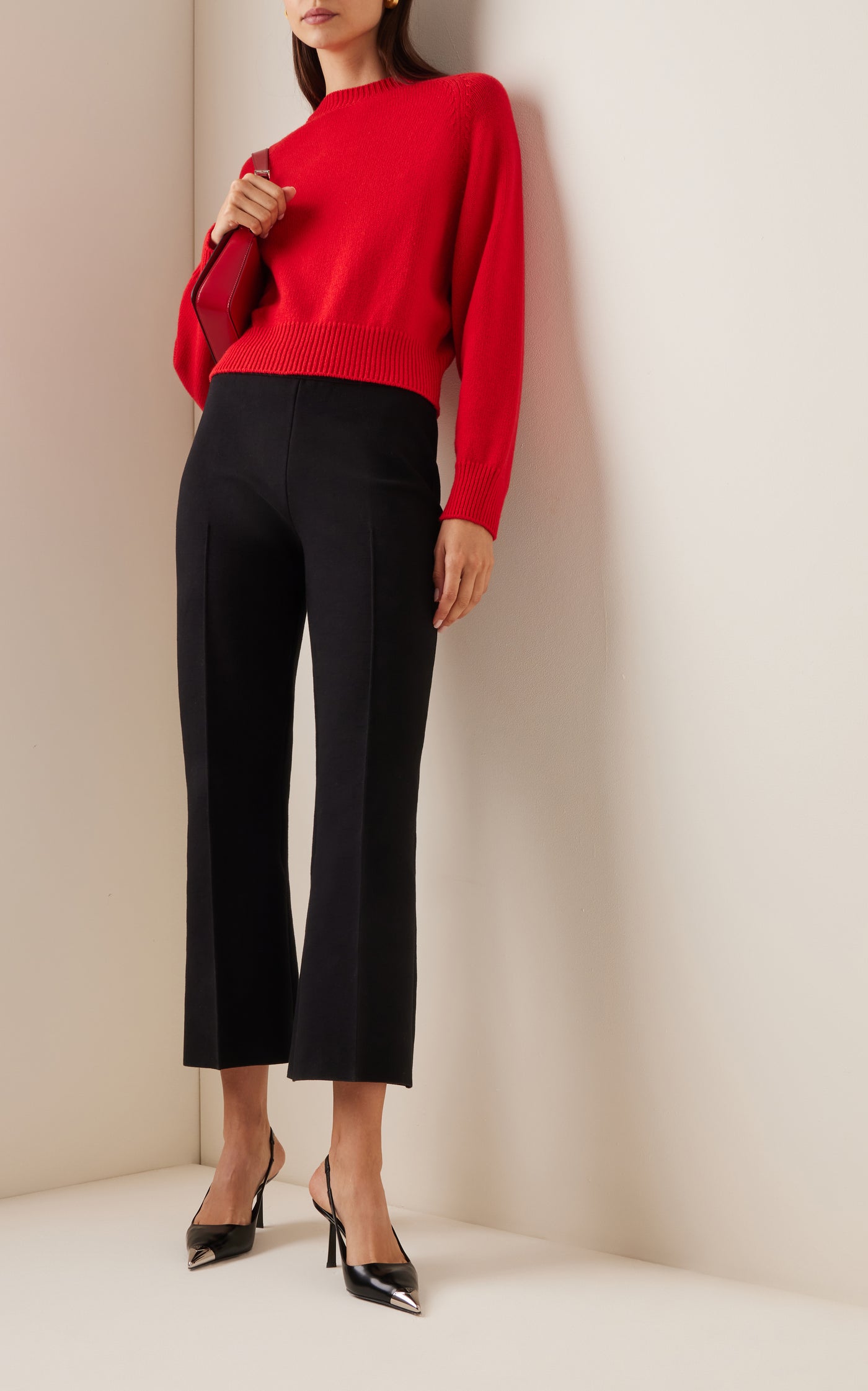Long Kick Flared Stretch-Cotton Knit Pants