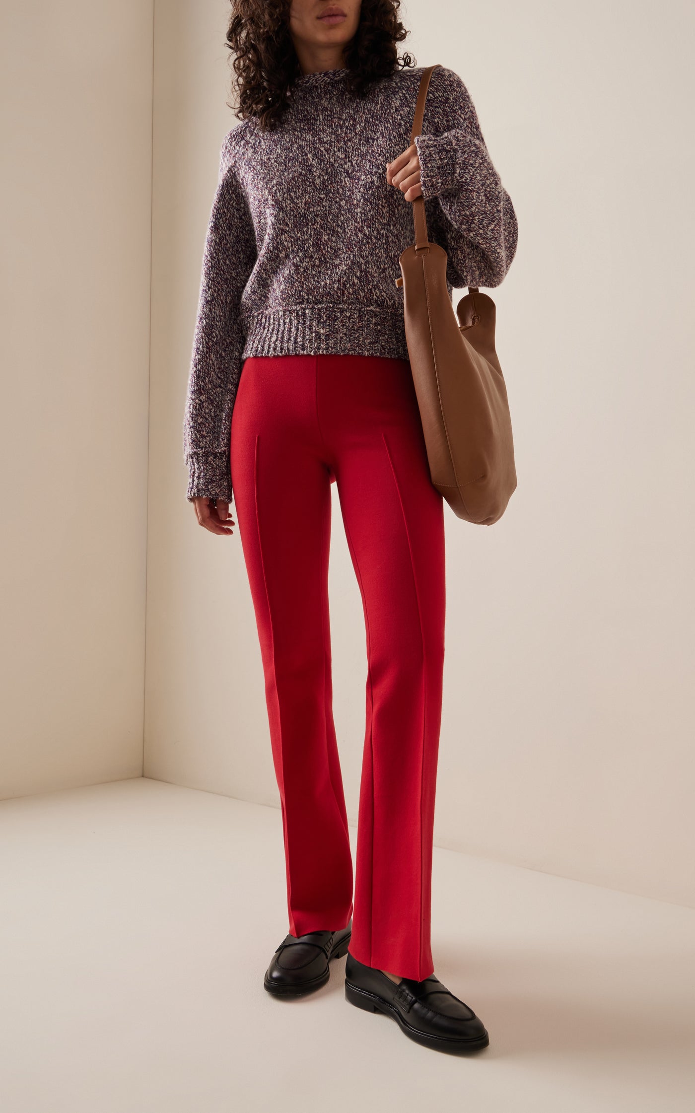 Exclusive Long Kick Flared Stretch-Cotton Knit Pants