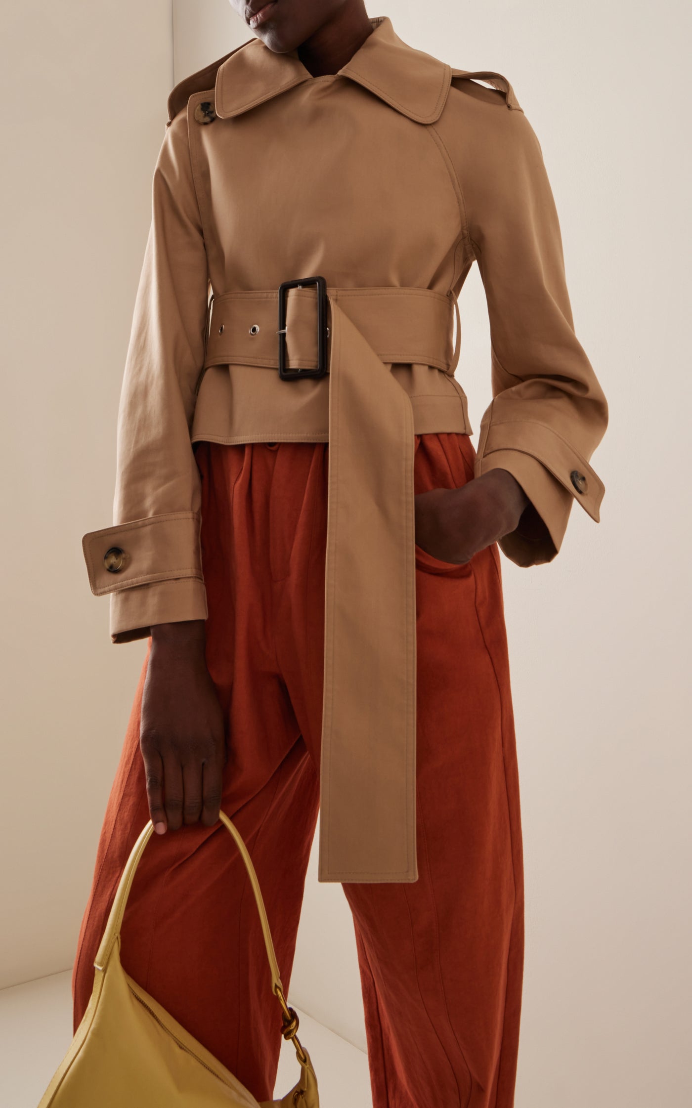 Cropped Cotton Trench Jacket