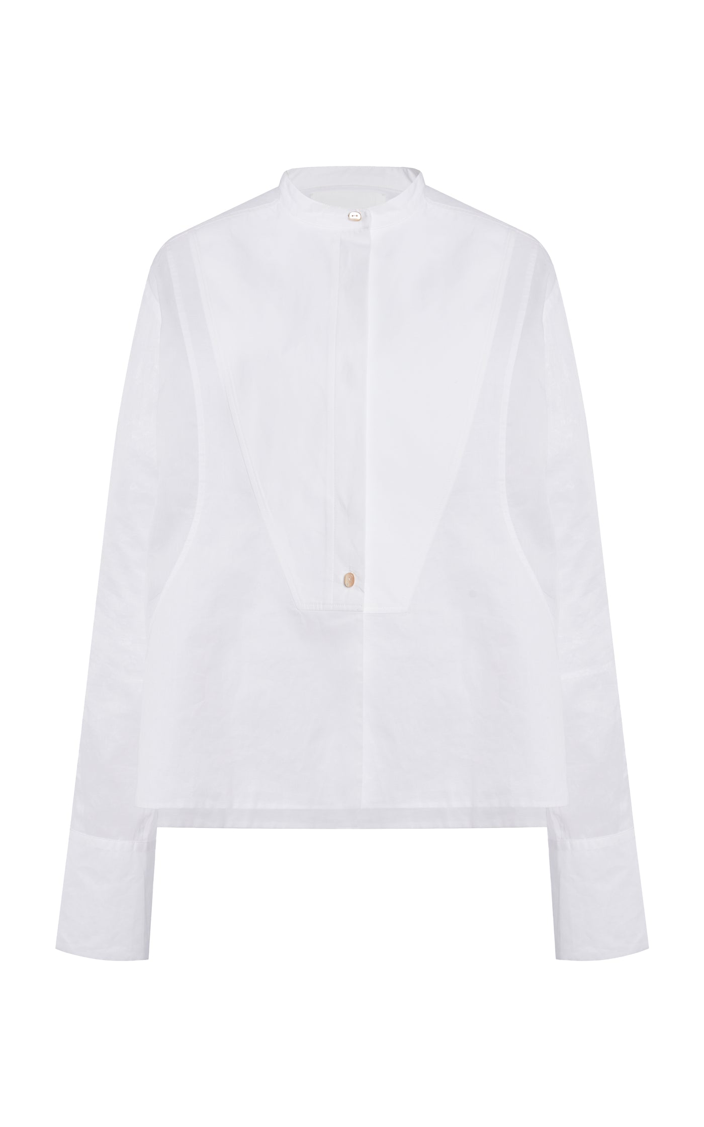 Collarless Cotton Button-Down Shirt