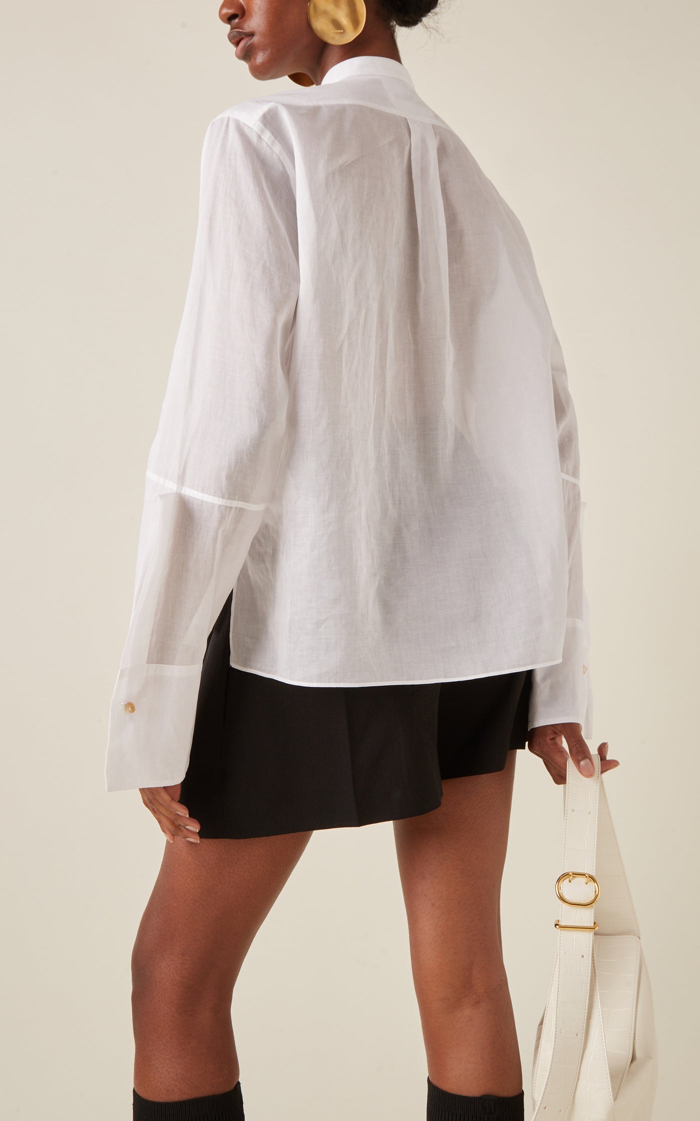 Collarless Cotton Button-Down Shirt
