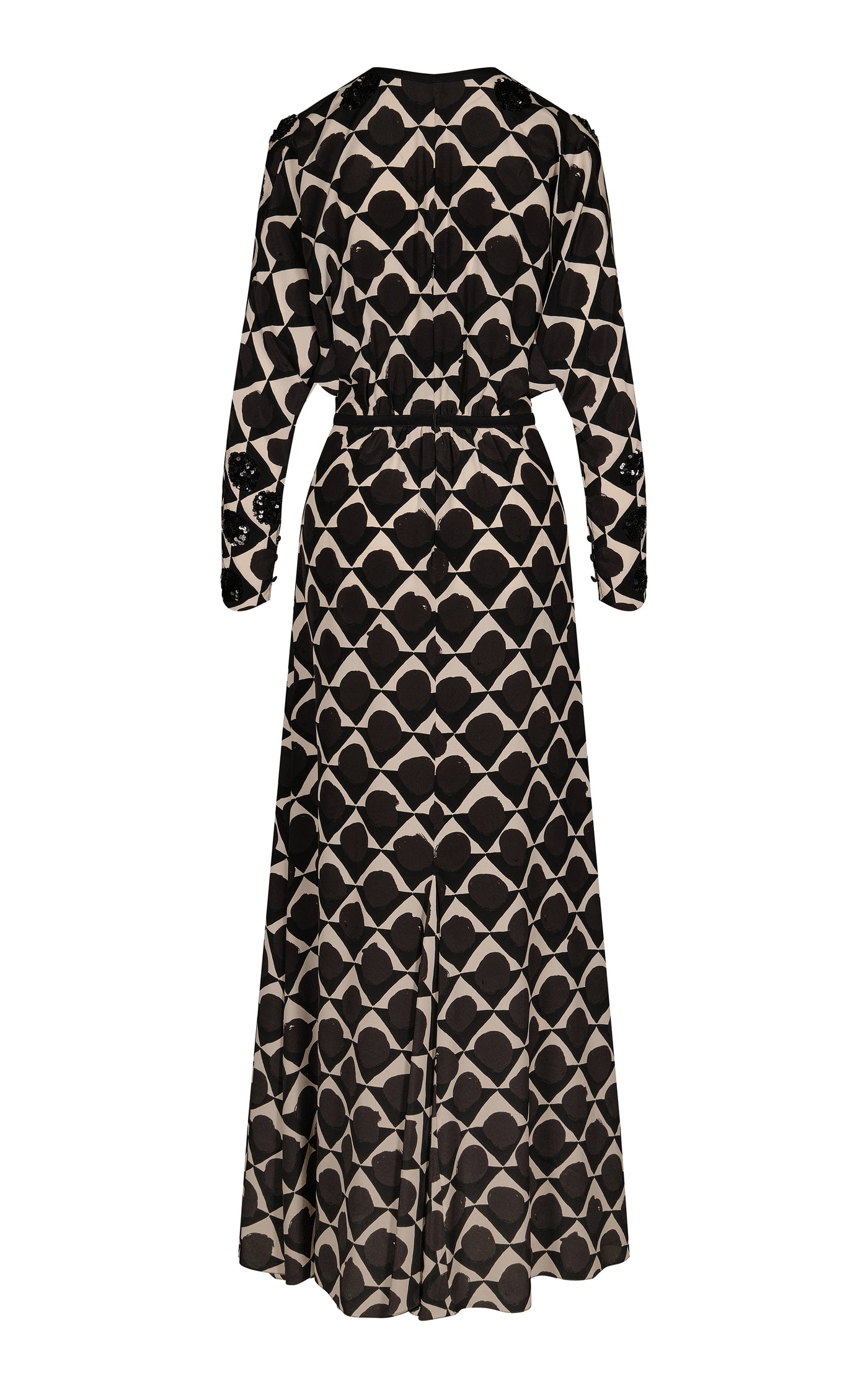 Abstract Ornamentation Plunged Silk Maxi Dress