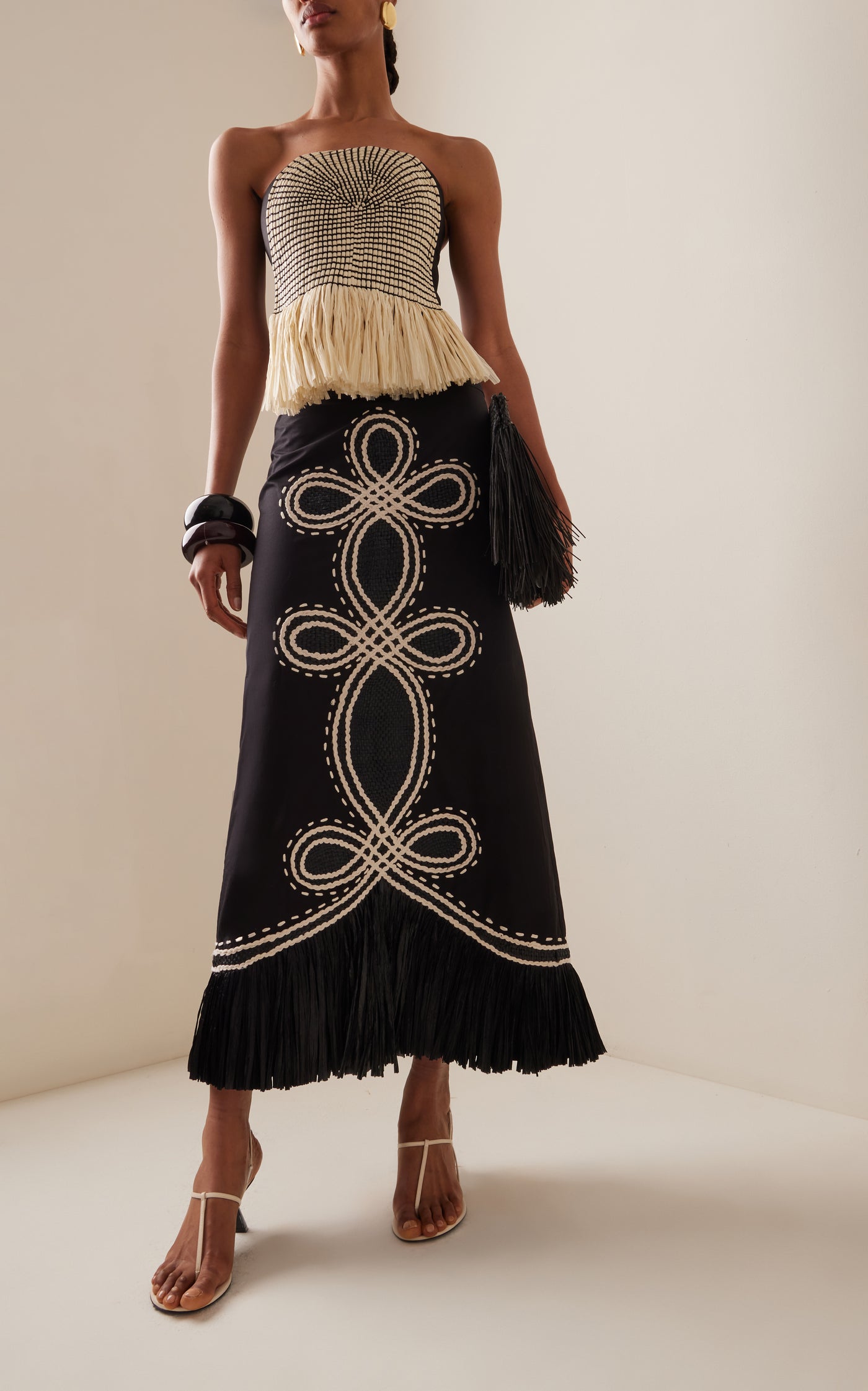 El Viejo Oeste Embroidered Cotton Midi Skirt