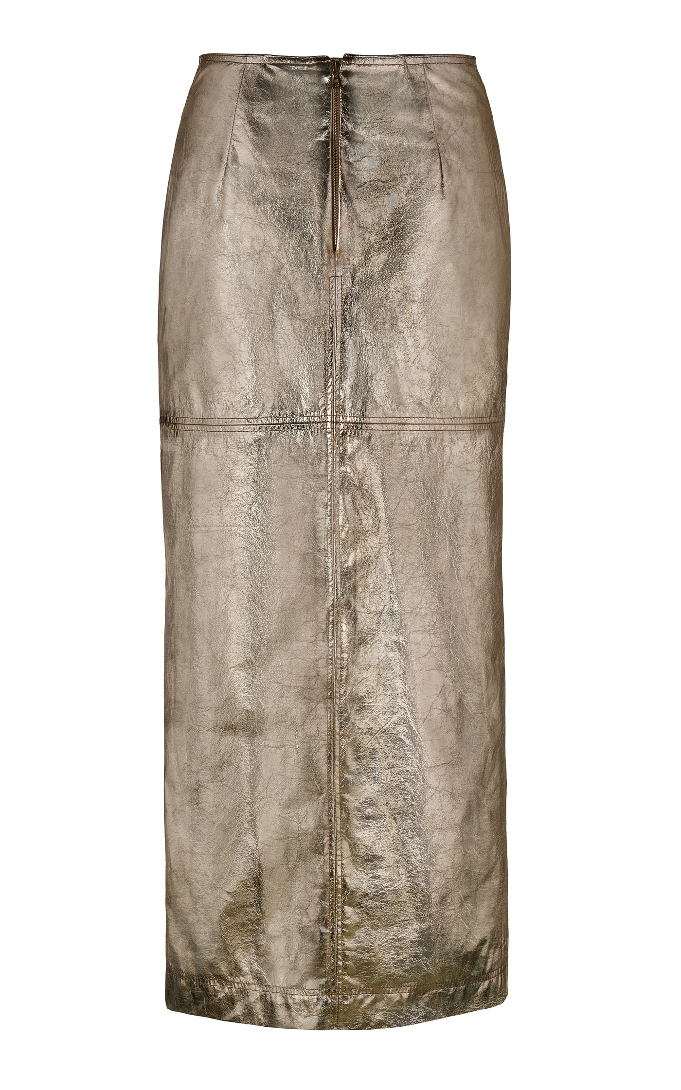 Ancient Stitching Metallic Leather Midi Skirt