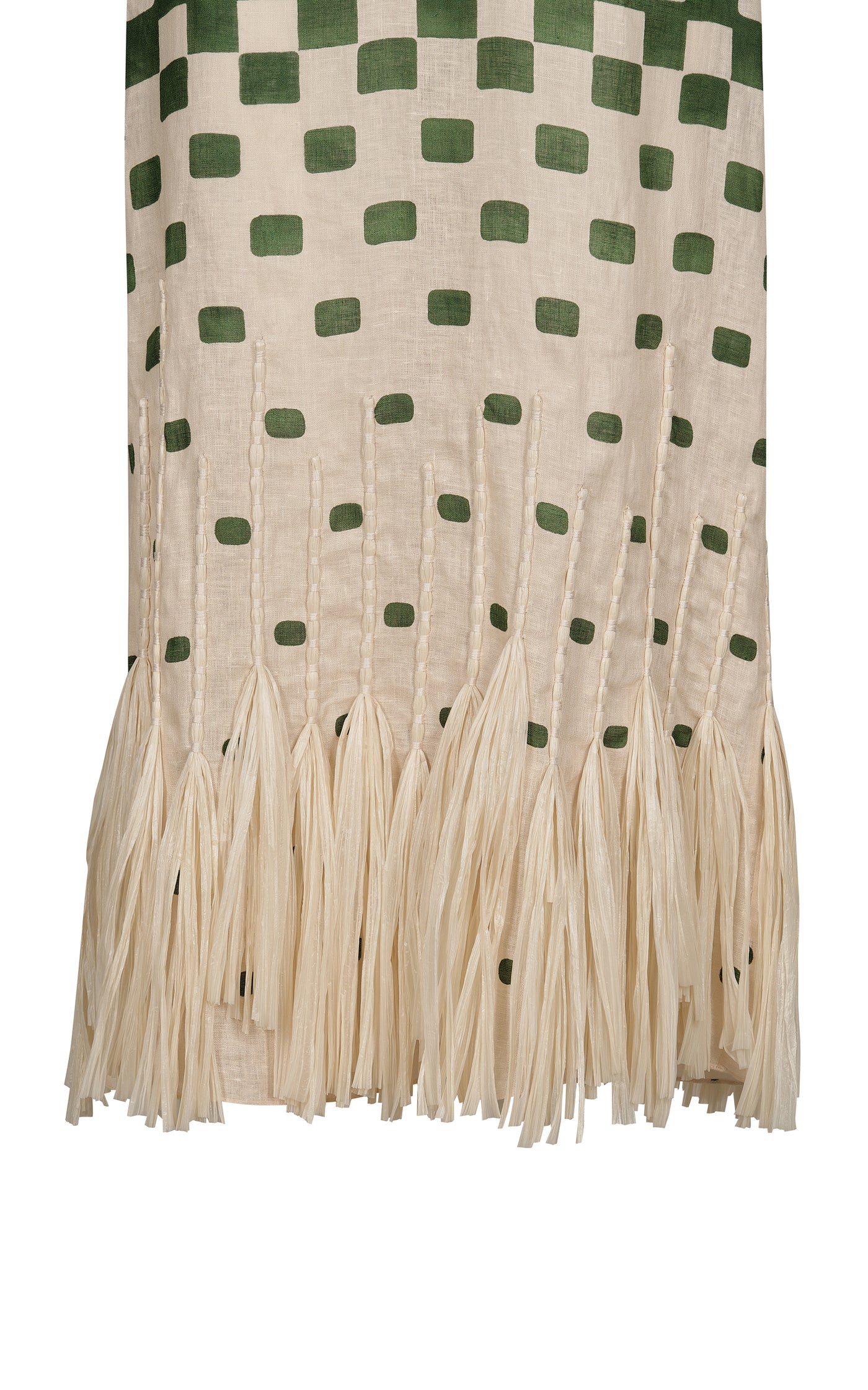 Pradera Geométrica Fringed Linen Midi Dress