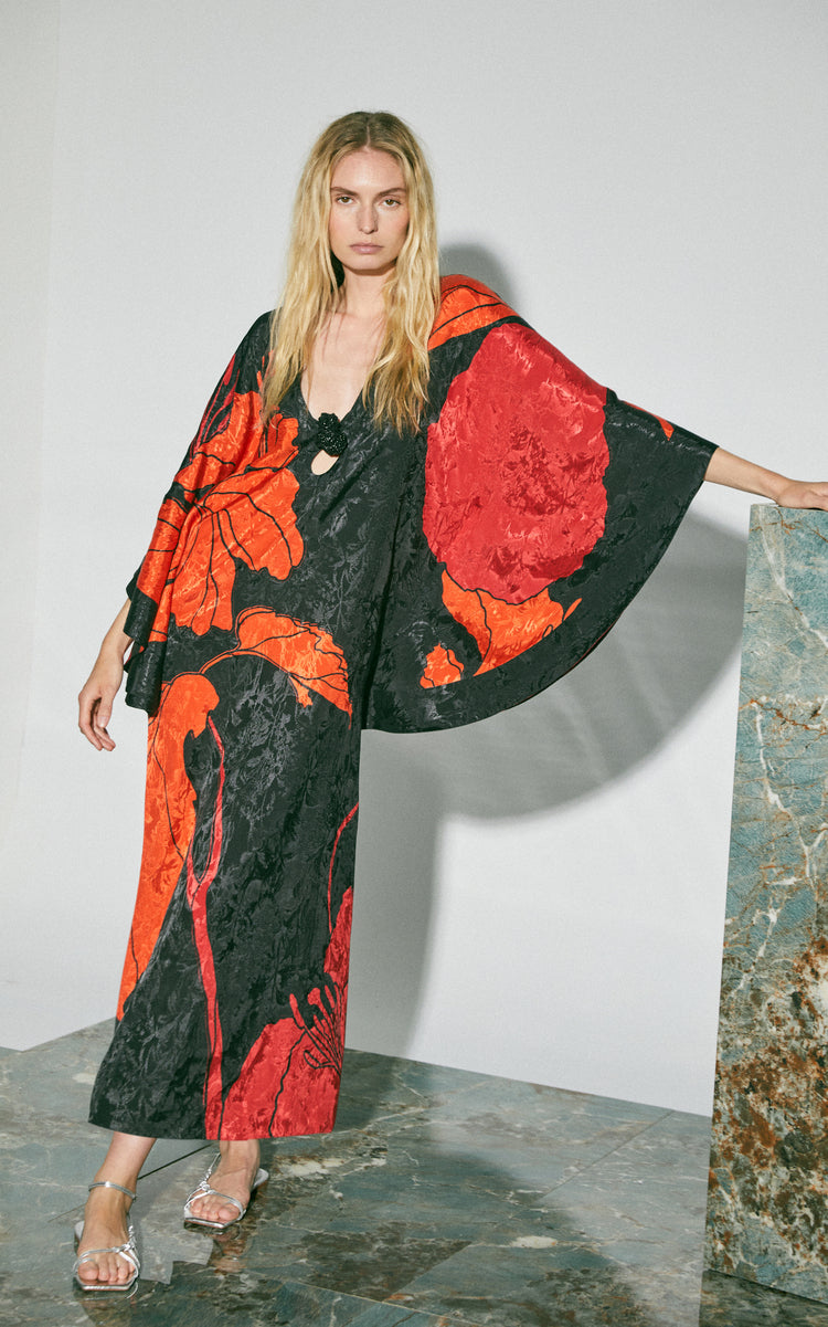 River Classing Satin Jacquard Maxi Dress