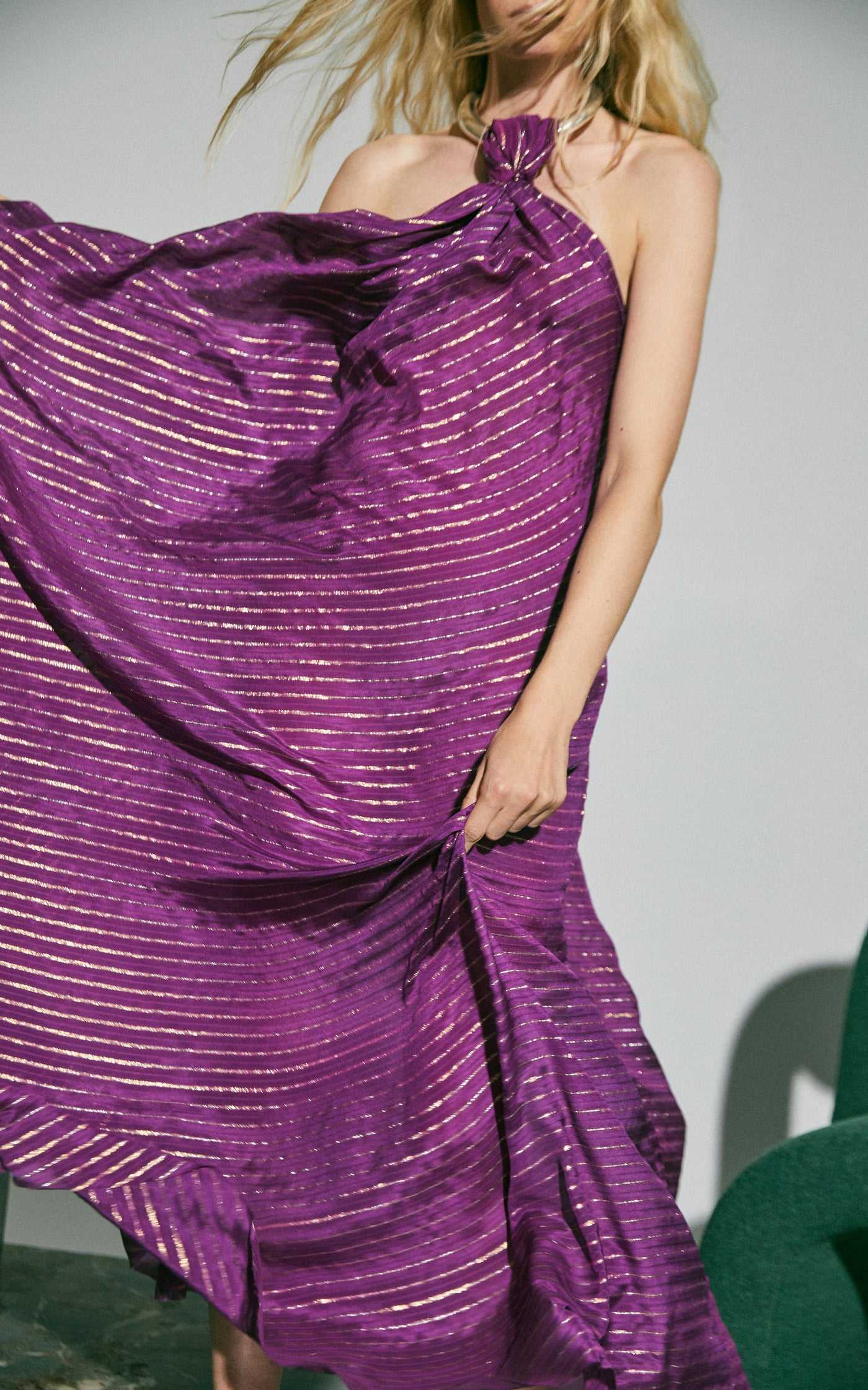 Majestic Power Metallic Silk Maxi Dress