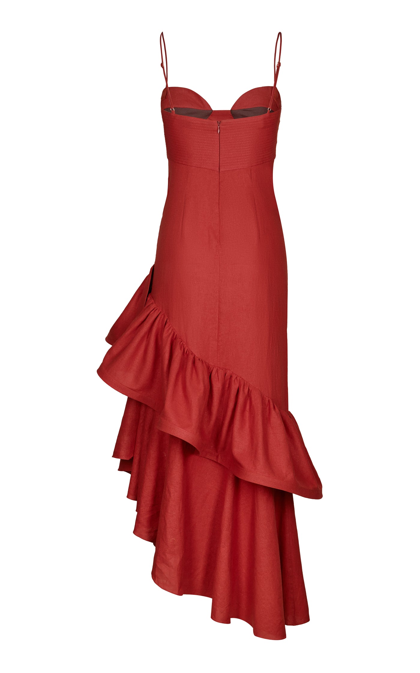 Acércate Más Ruffled Linen-Blend Midi Dress