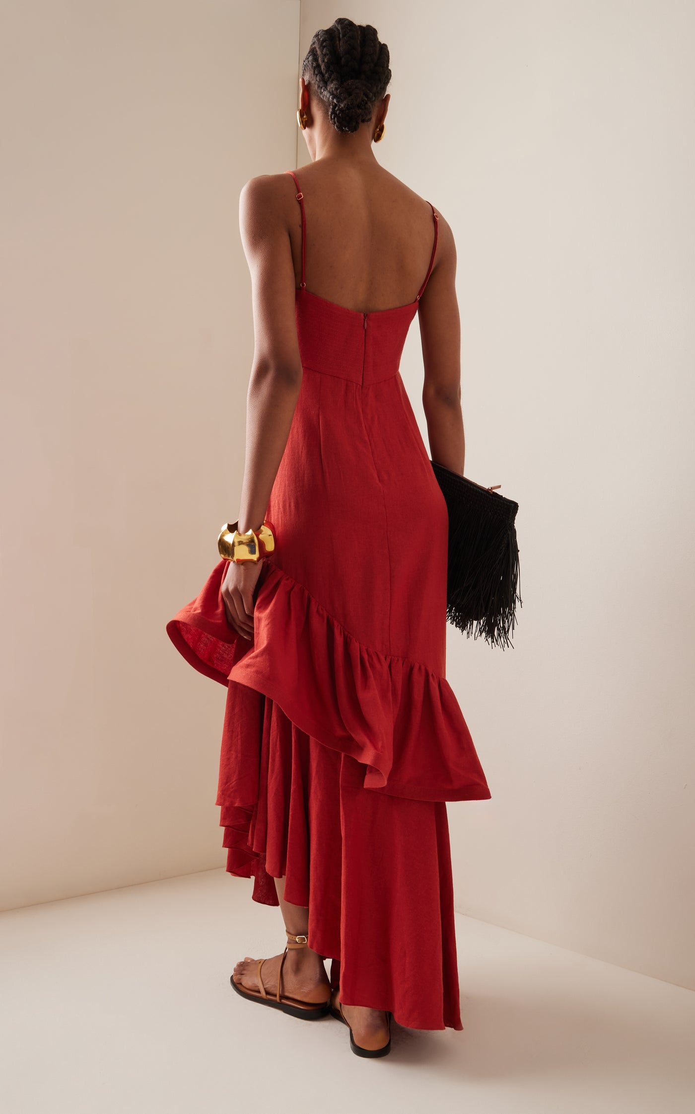 Acércate Más Ruffled Linen-Blend Midi Dress