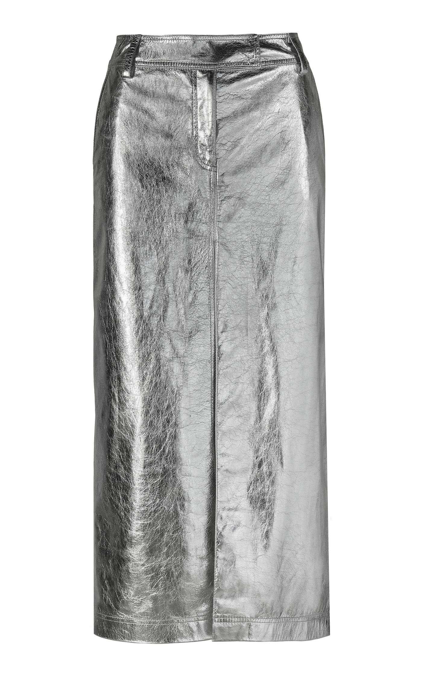 Epic Statement Silver Leather Midi Skirt