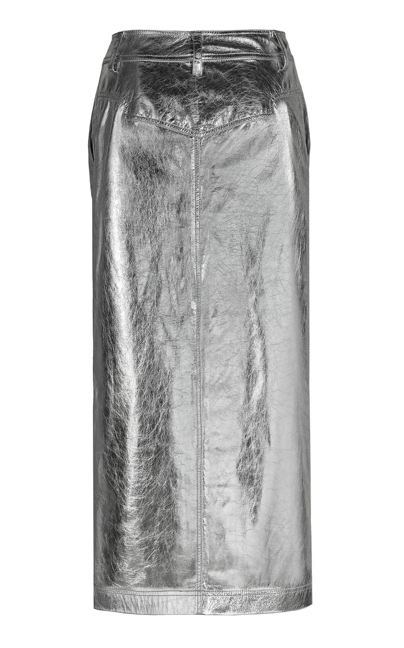 Epic Statement Silver Leather Midi Skirt
