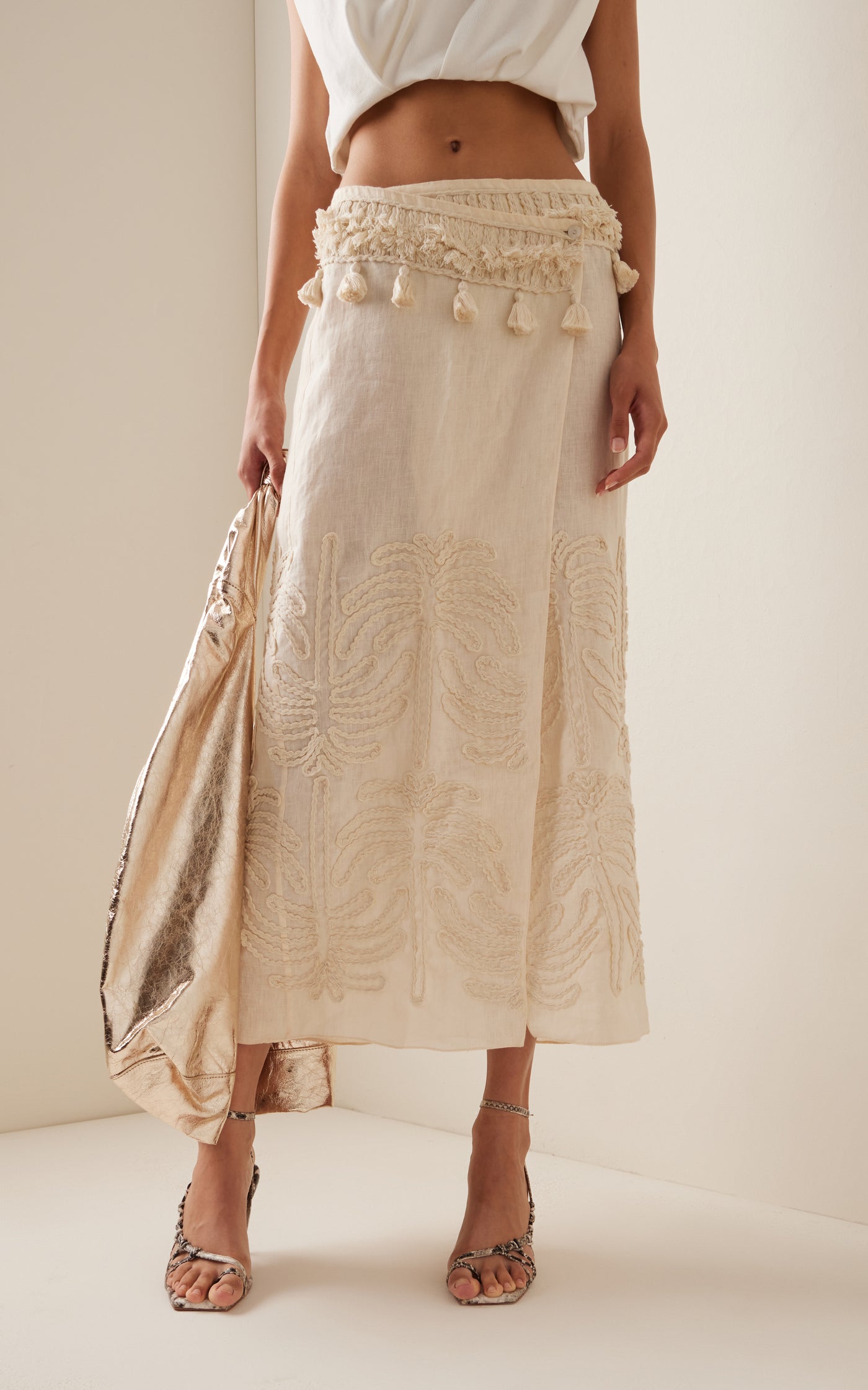 Tansania Sun Embroidered Midi Wrap Skirt