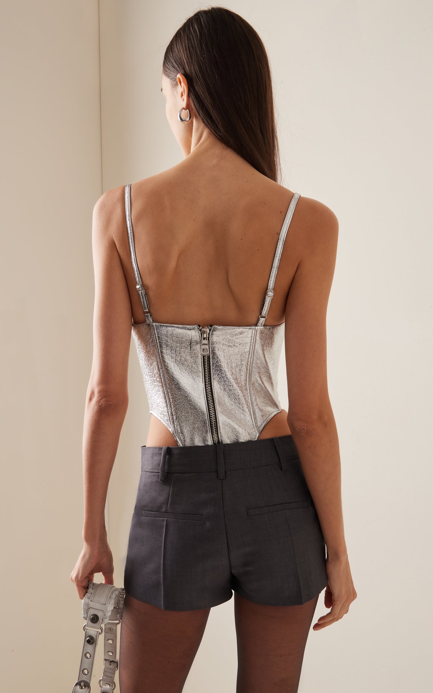 Metallic Leather Corset Bodysuit