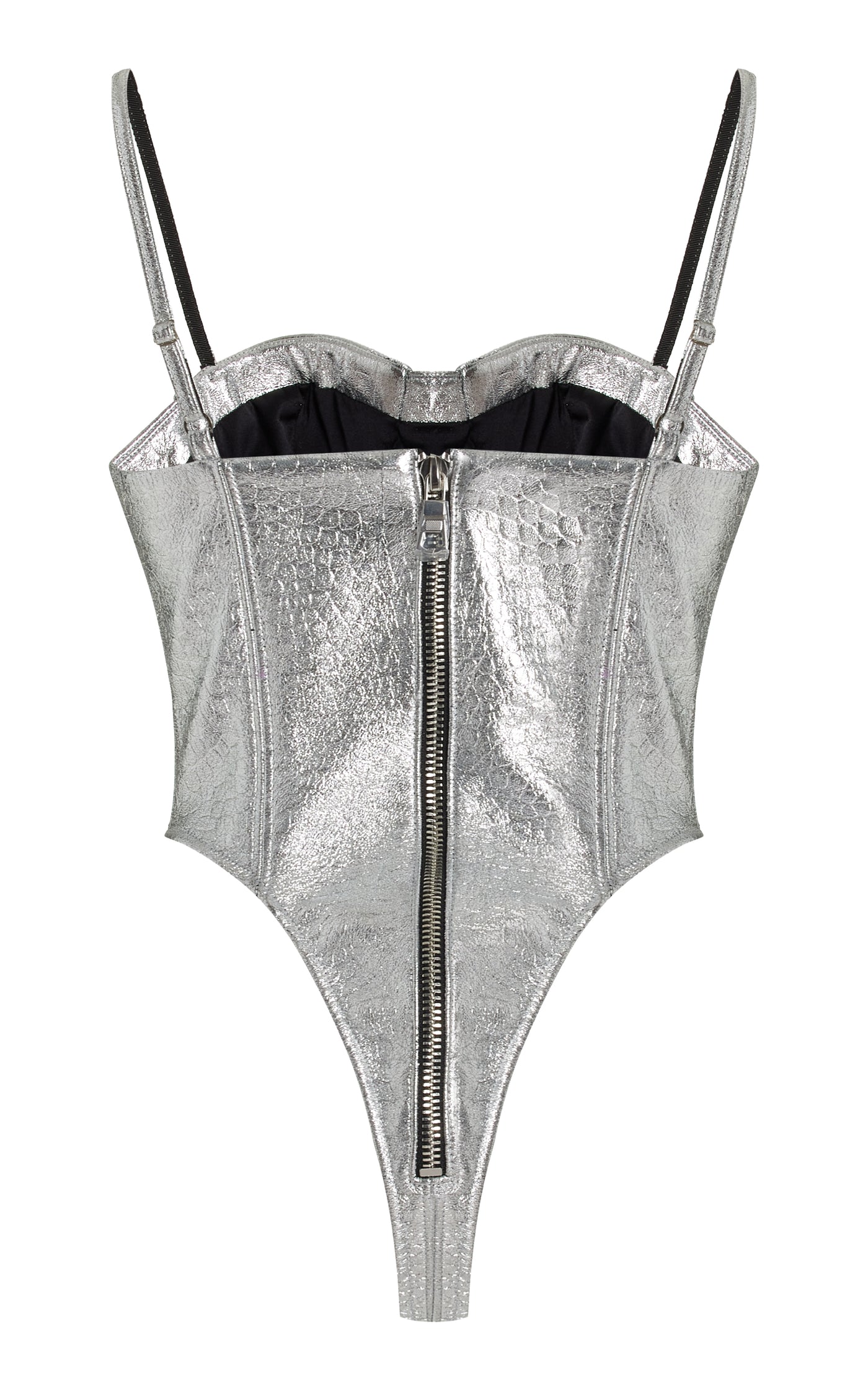 Metallic Leather Corset Bodysuit