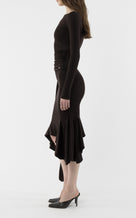 Ruffled Jersey Midi Skirt Exclusive - brown