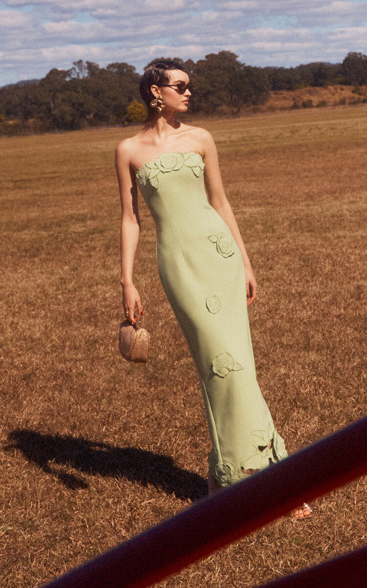 Rayna Floral-Appliquéd Crepe Maxi Dress - green