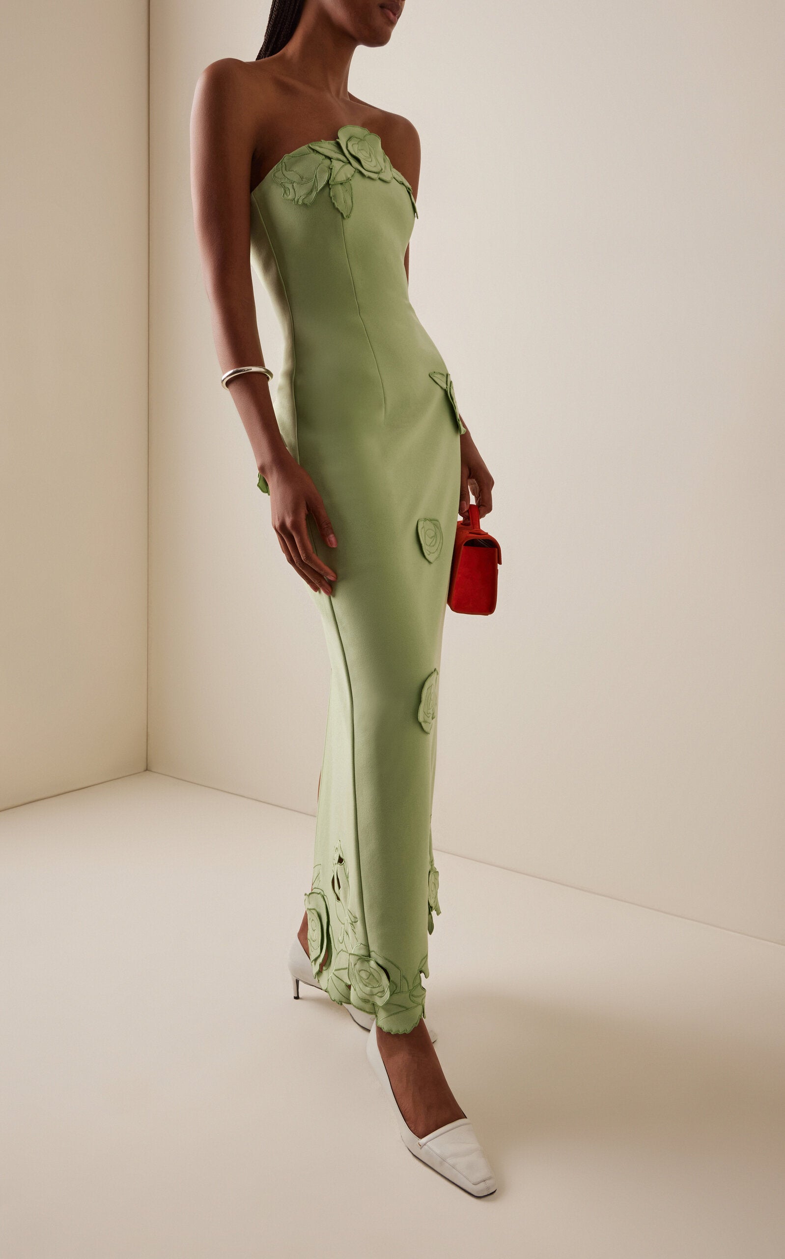 Rayna Floral-Appliquéd Crepe Maxi Dress - green