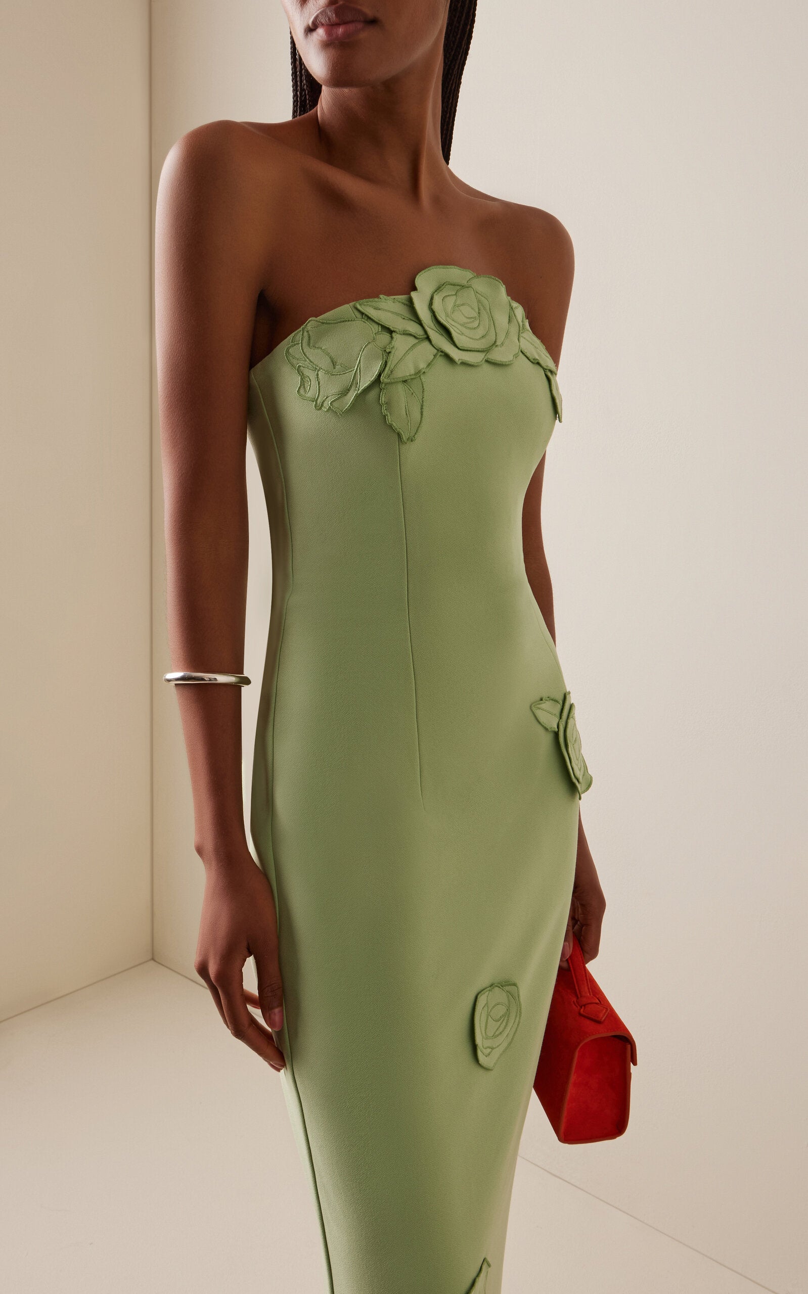 Rayna Floral-Appliquéd Crepe Maxi Dress - green