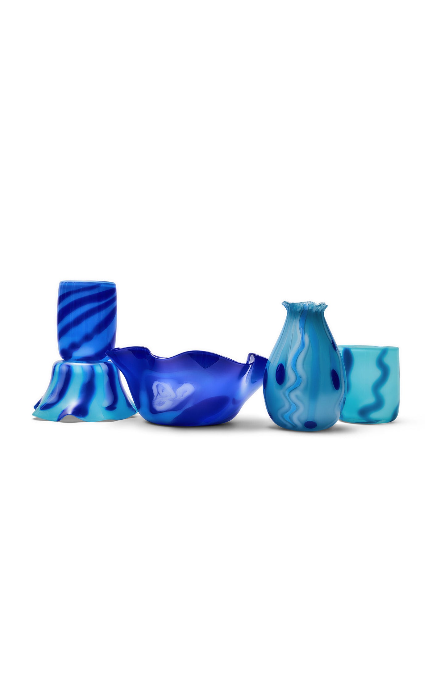 Exclusive Large Royal Blue Wavy Bowl With White, Blue, And Jade Strokes