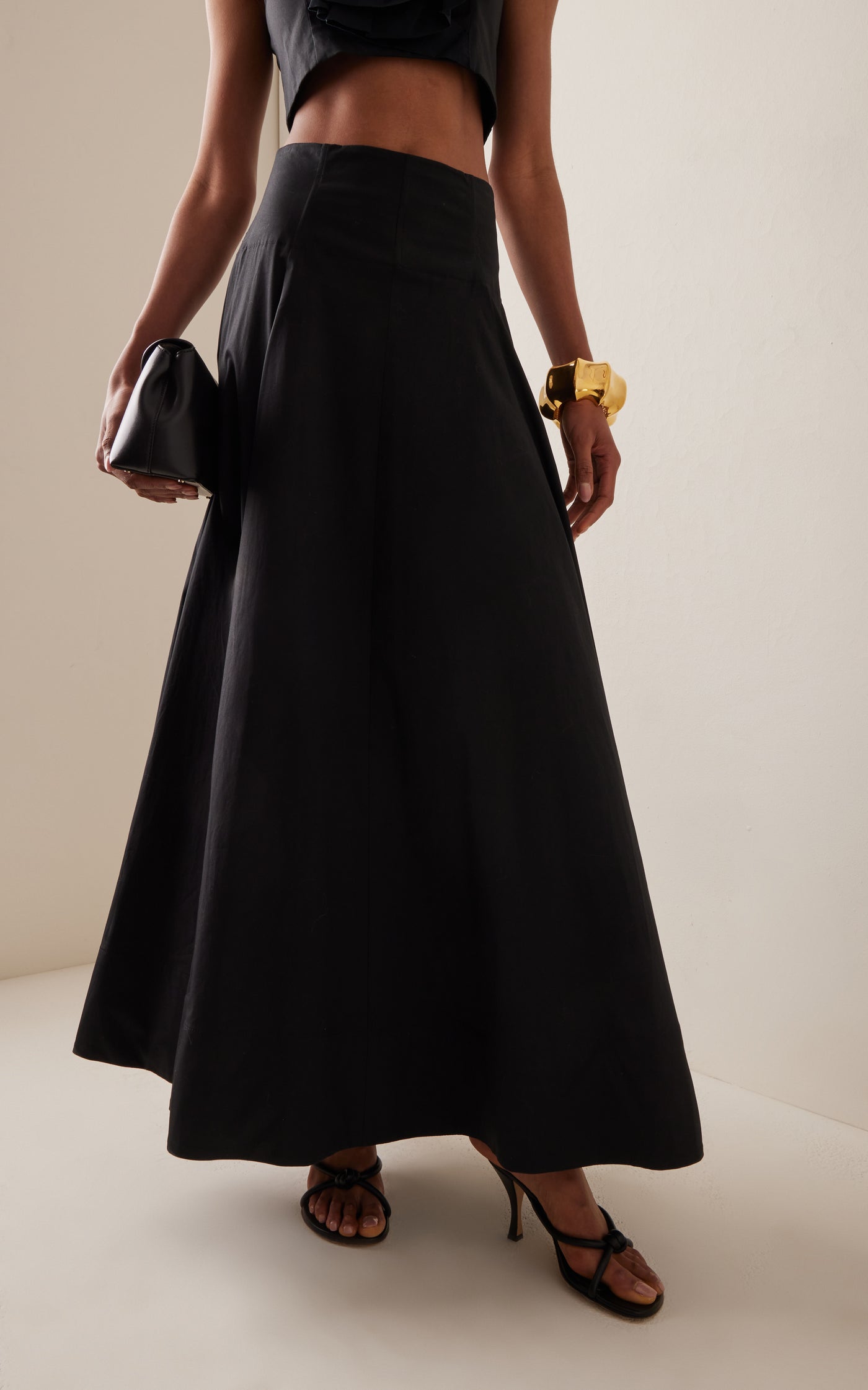High-Waisted Cotton Poplin Full Maxi Skirt