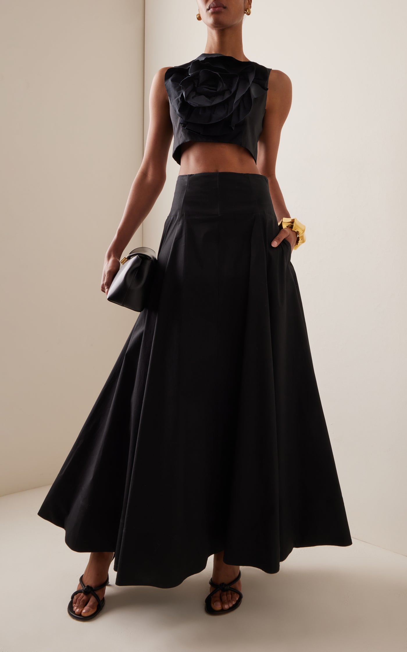 High-Waisted Cotton Poplin Full Maxi Skirt