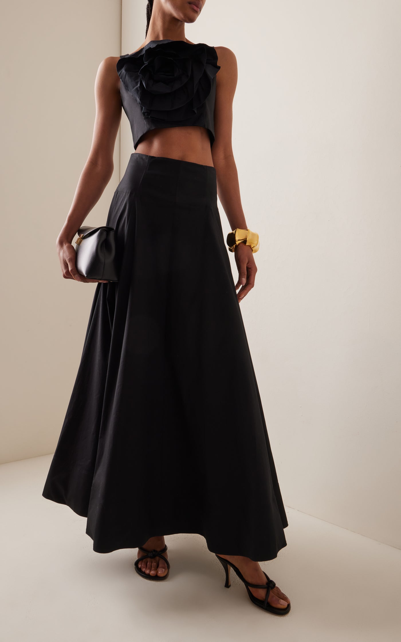 Rosette-Detailed Cotton Poplin Crop Top