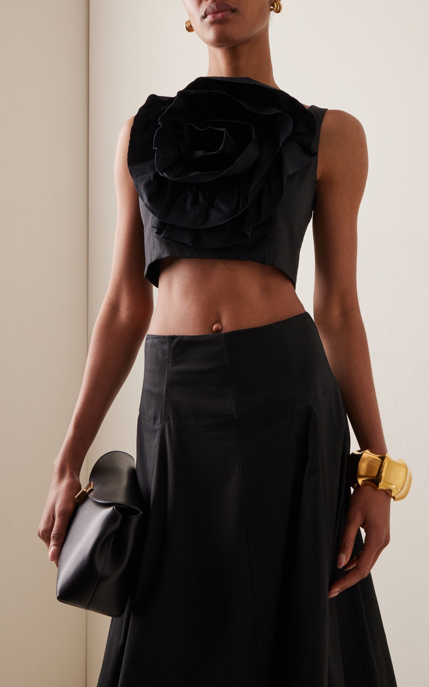 Rosette-Detailed Cotton Poplin Crop Top