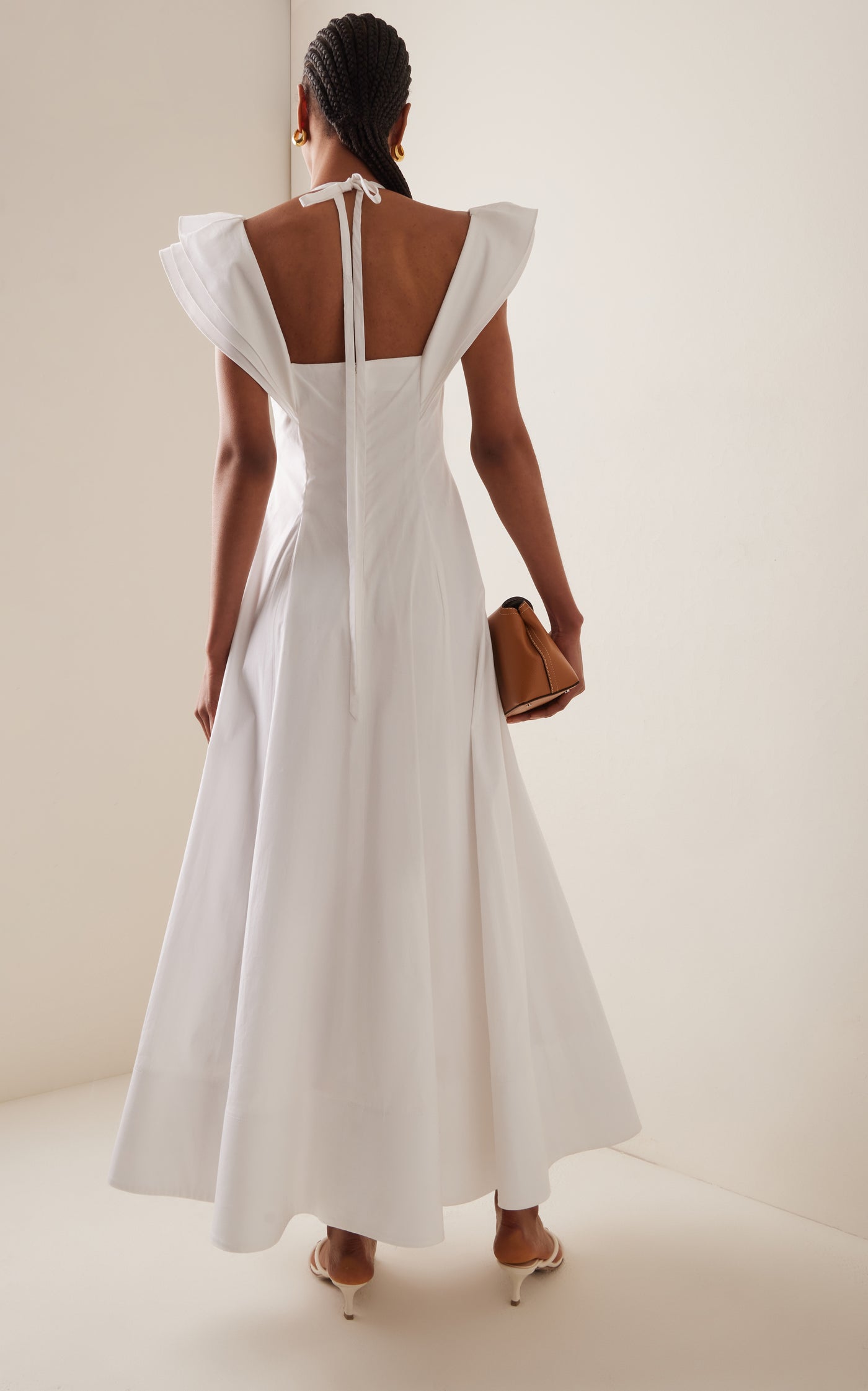 Petal-Detailed Cotton-Poplin Midi Dress