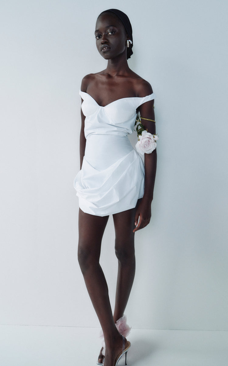 Draped Cotton Mini Dress