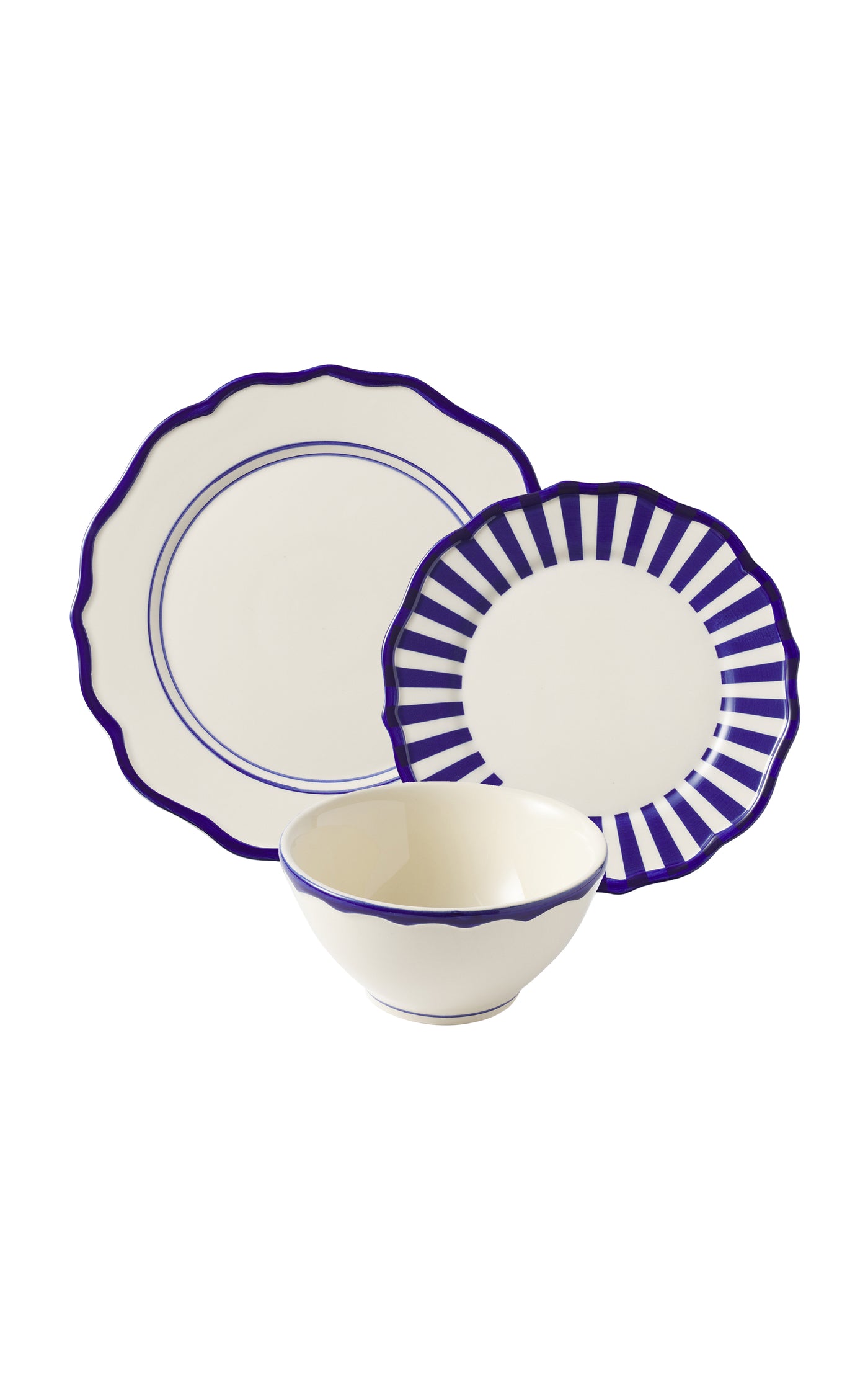 Set-Of-Twelve Hand-Painted Mixed Ceramic Dinner Set