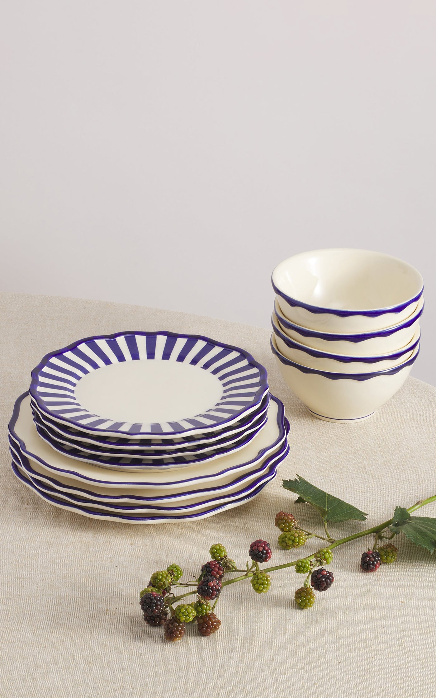 Set-Of-Twelve Hand-Painted Mixed Ceramic Dinner Set
