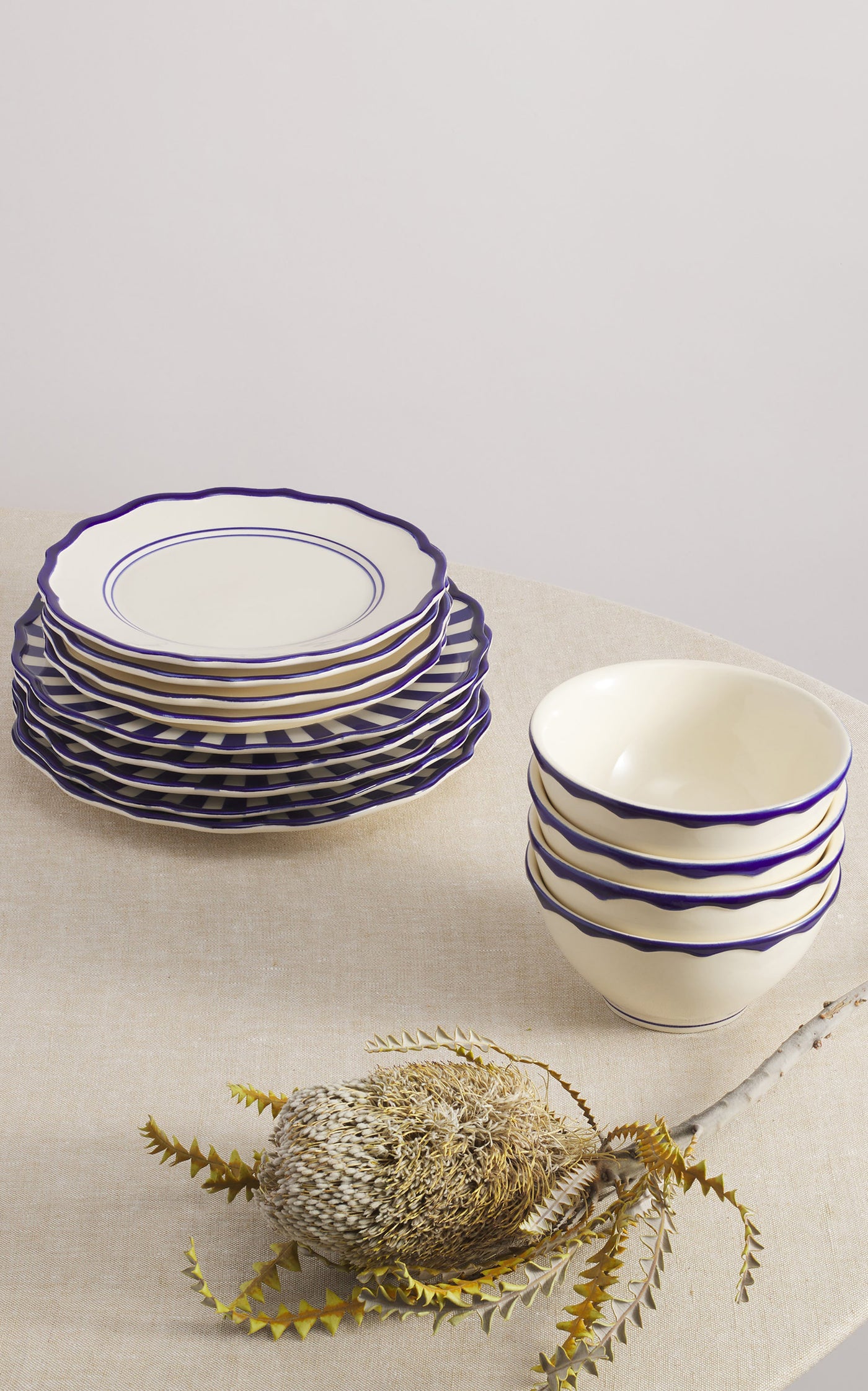 Set-Of-Twelve Hand-Painted Mixed Ceramic Dinner Set