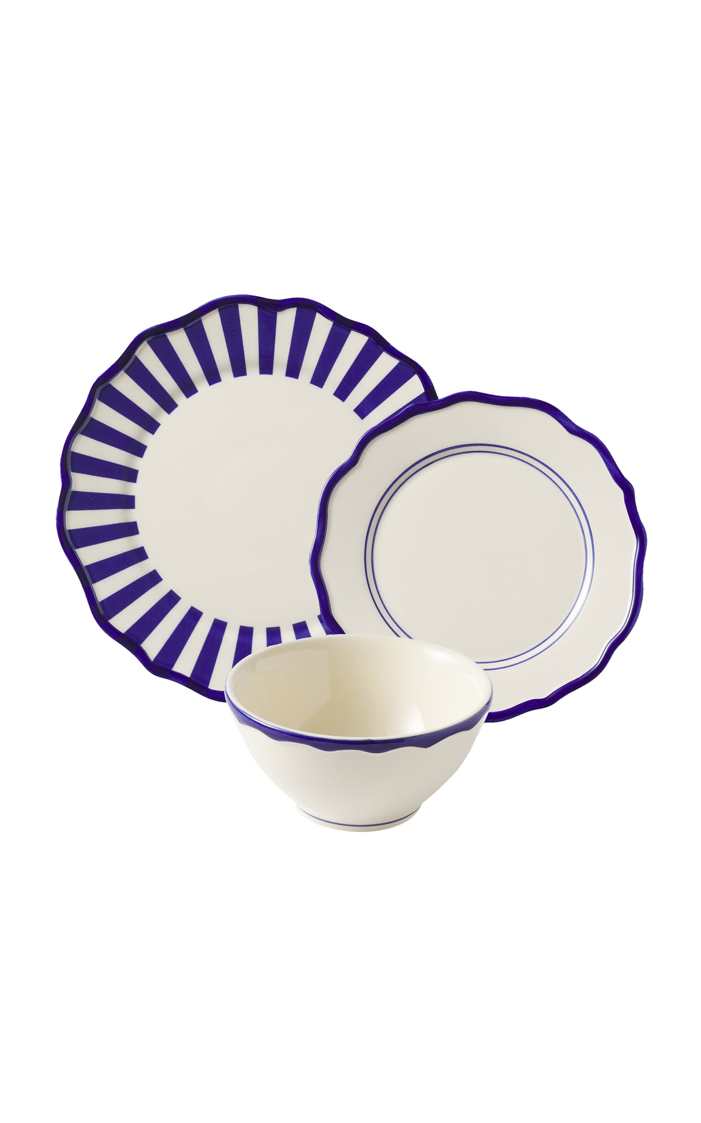 Set-Of-Twelve Hand-Painted Mixed Ceramic Dinner Set